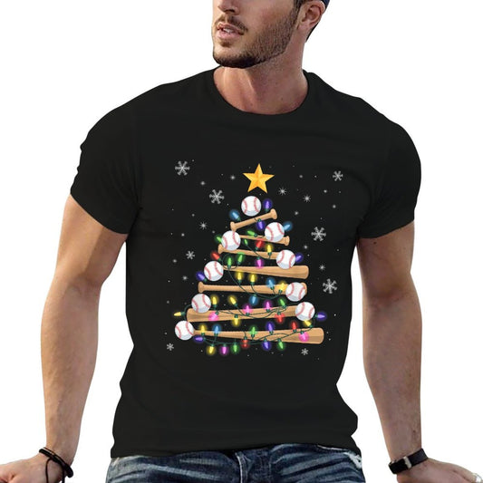 Baseball Christmas Tree Light Xmas Baseball Boys Kids Rolled Sleeves T-Shirt