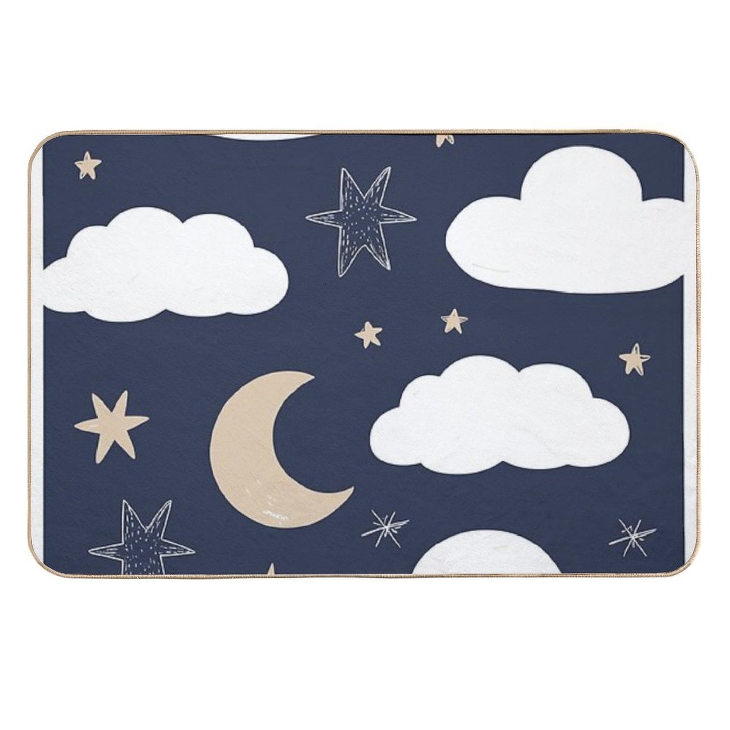 Cute Night Sky Pattern Moon, Clouds & Stars Kids Illustration Absorbent Bath Mat
