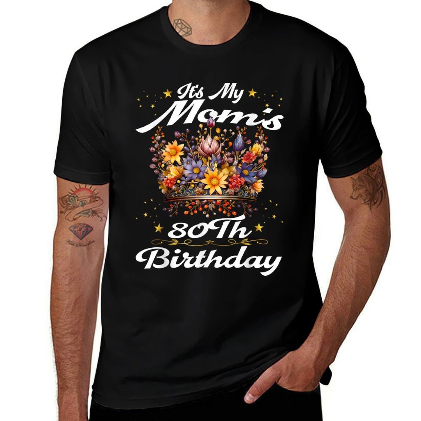 It's My Mom's 80th Flowers 80th Birthday Crown Fade-proof Color T-Shirt