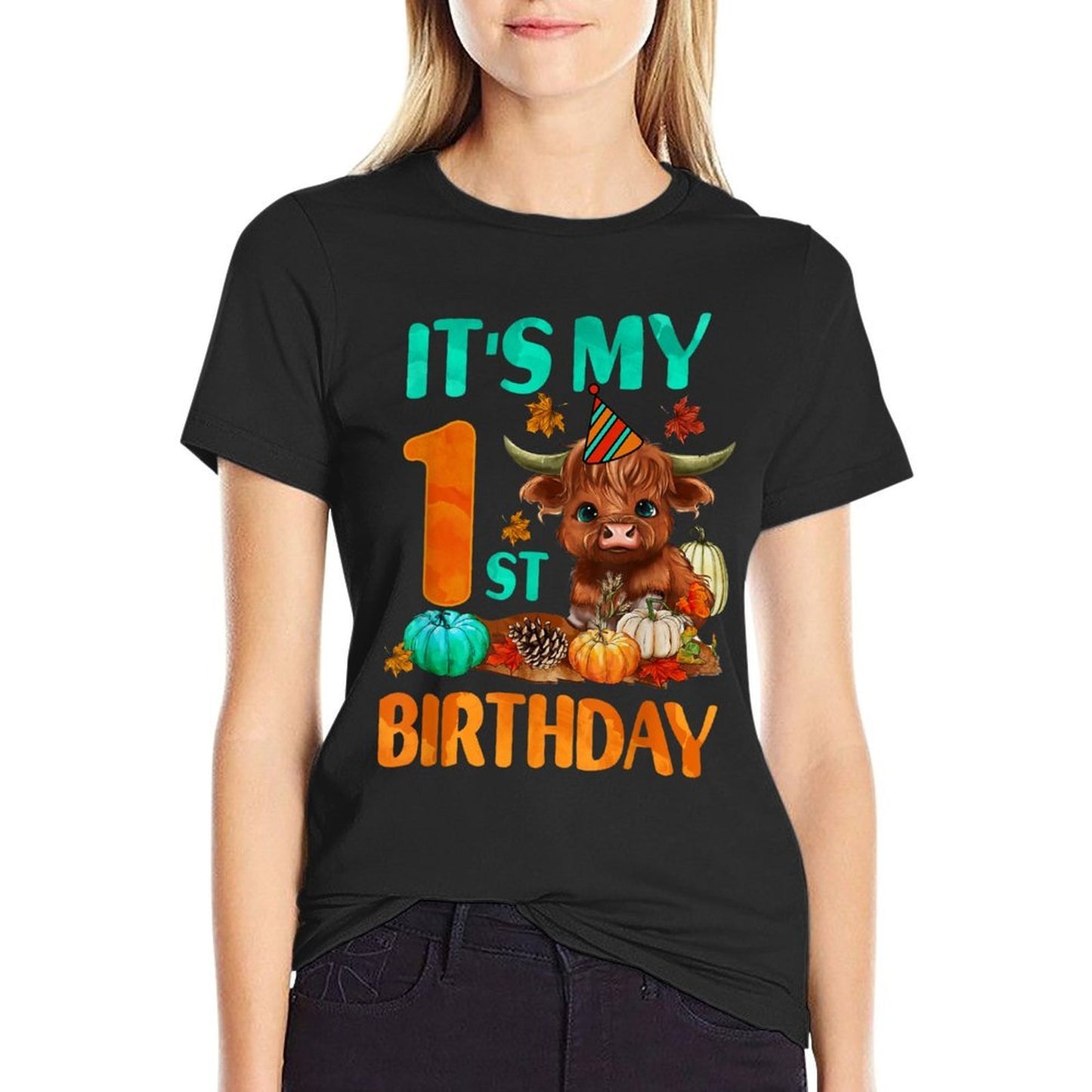 Its My 1st Birthday Boy 1 Yrs Old Highland Cow Print Trendy Pattern T-Shirt