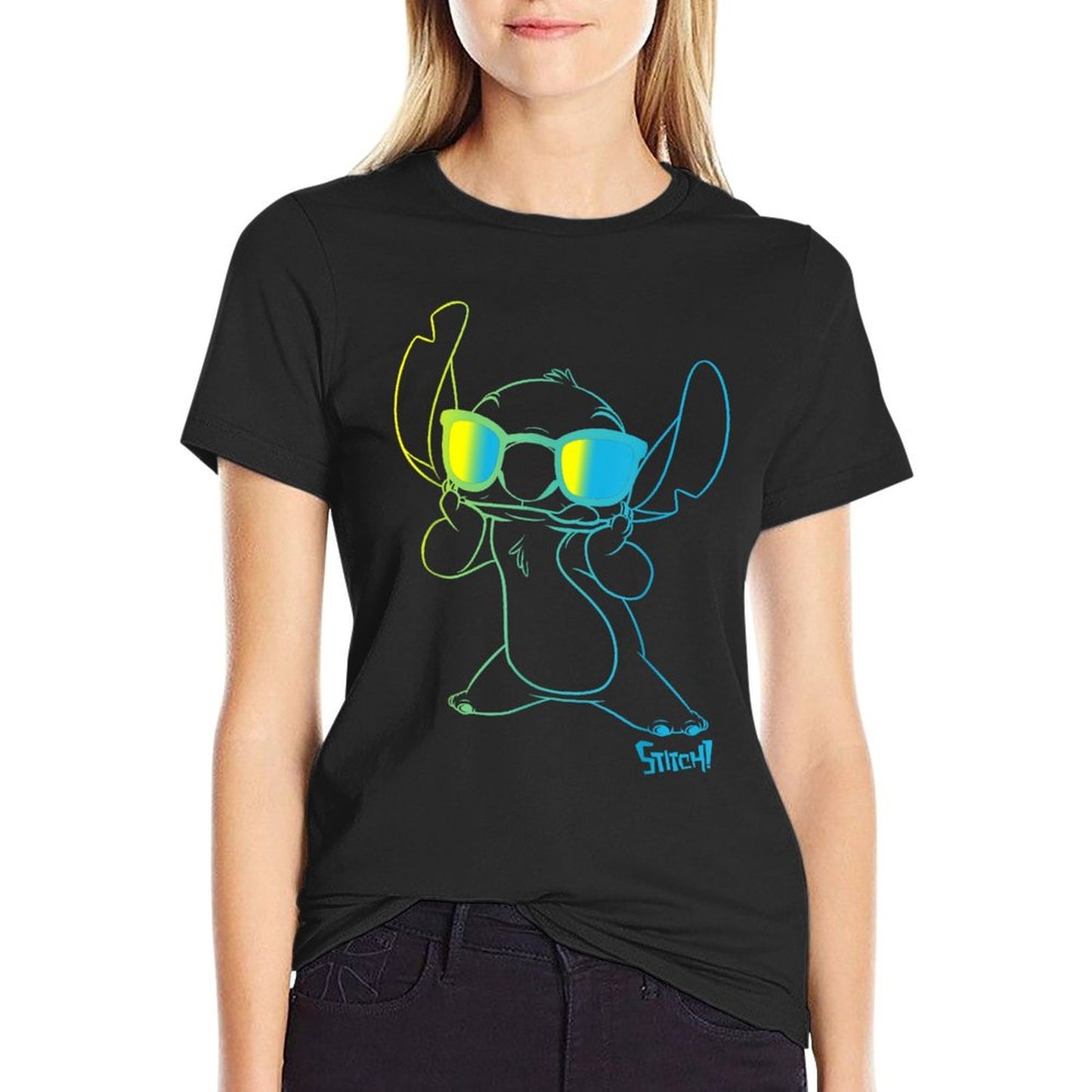 Lilo & Stitch Cool Stitch Neon Outline Chest Portrait Wrinkle-resistant T-Shirt