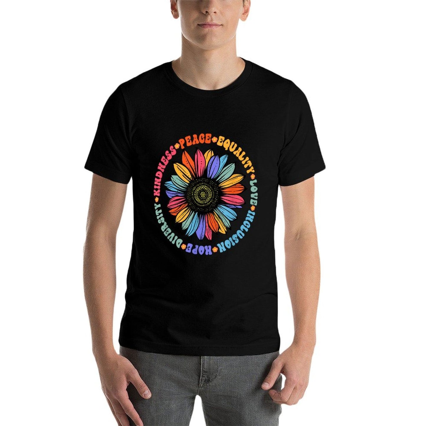 World Peace Supporter Sunflower Floral Outfit Kindness Peace Equality Love Hope Diversity Human Rights Black Floral Sunflower Pa Polyester Blend T-Shirt