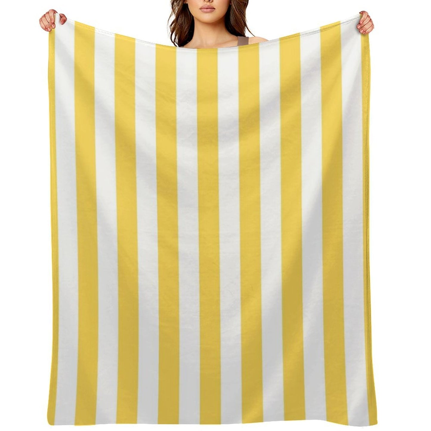 Yellow And White Vertical Stripes Plush Throw Blanket