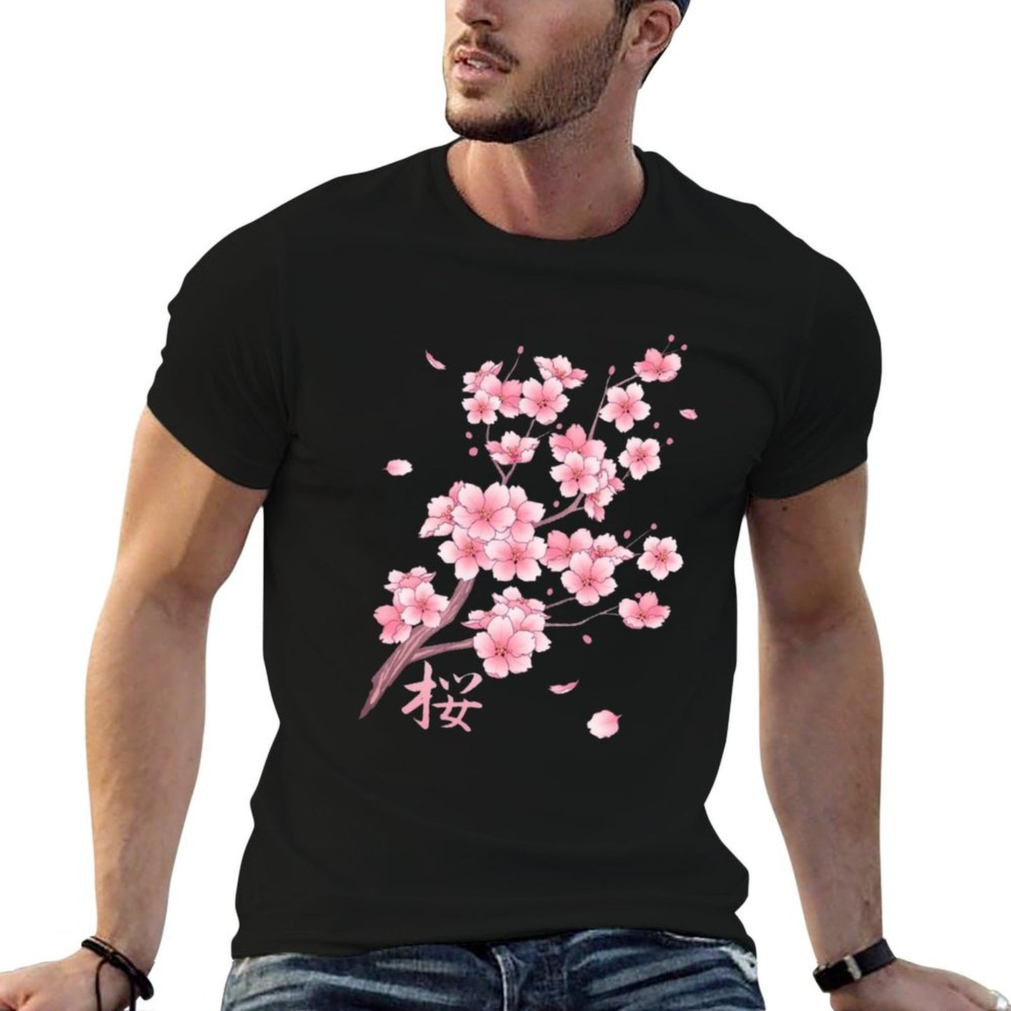 Falling Sakura Cherry Blossom Polyester Blend T-Shirt