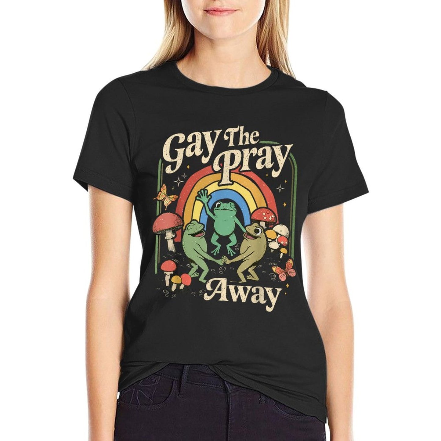 Gay The Pray Away Rainbow Funny Meme Frogs LGBT Pride LGBTQ High-quality Stitching T-Shirt