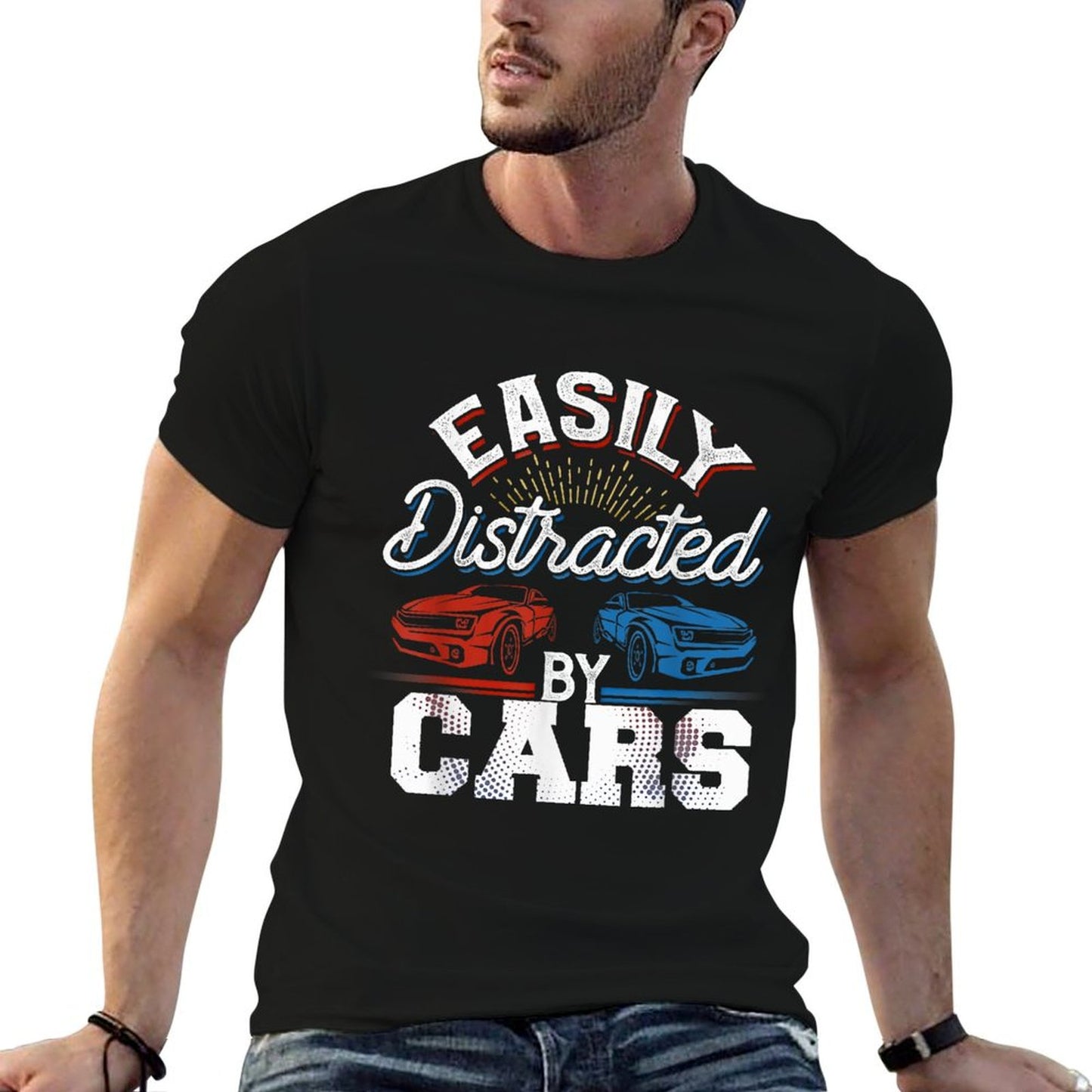 Easily Distracted By Cars Racing Cars Fans Gift Speed Driver Oversized Silhouette T-Shirt