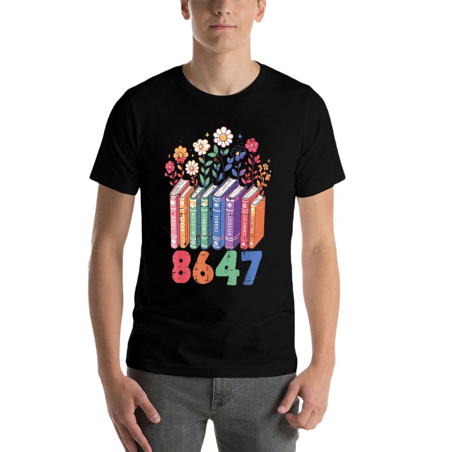Resist 8647 Books Love Peace Protest Anti Women Girls Oversized Silhouette T-Shirt