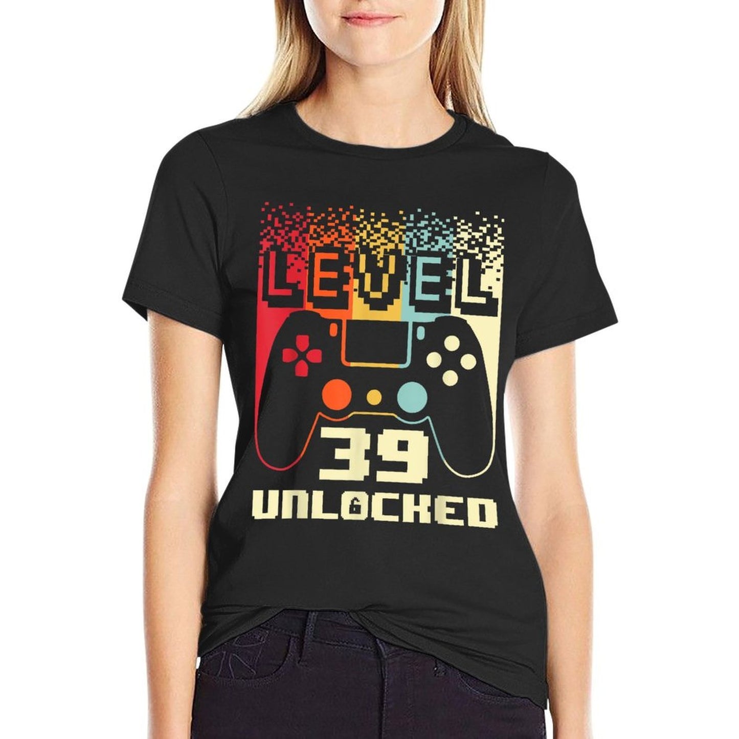 39th Birthday For Men Level 39 Unlocked Gamer 39 Year Old Cotton T-Shirt
