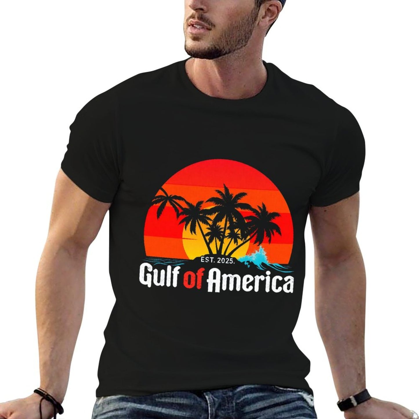 Retro Vintage Gulf Of US America 2025 American Flag Mexico Slim-fit Cut T-Shirt