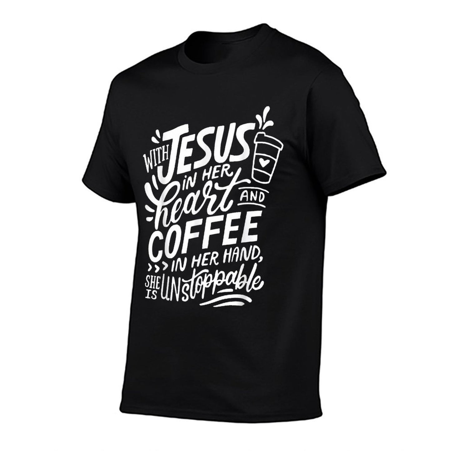 With Jesus In Her Heart And Coffee In Her Hand Easy-care T-Shirt
