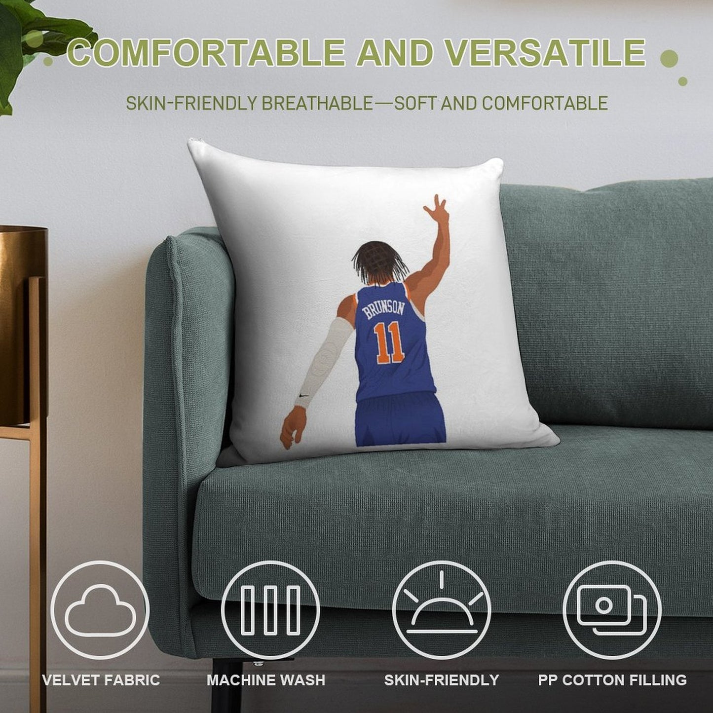 JALEN BRUNSON Soft Bedroom Essential Throw Pillow