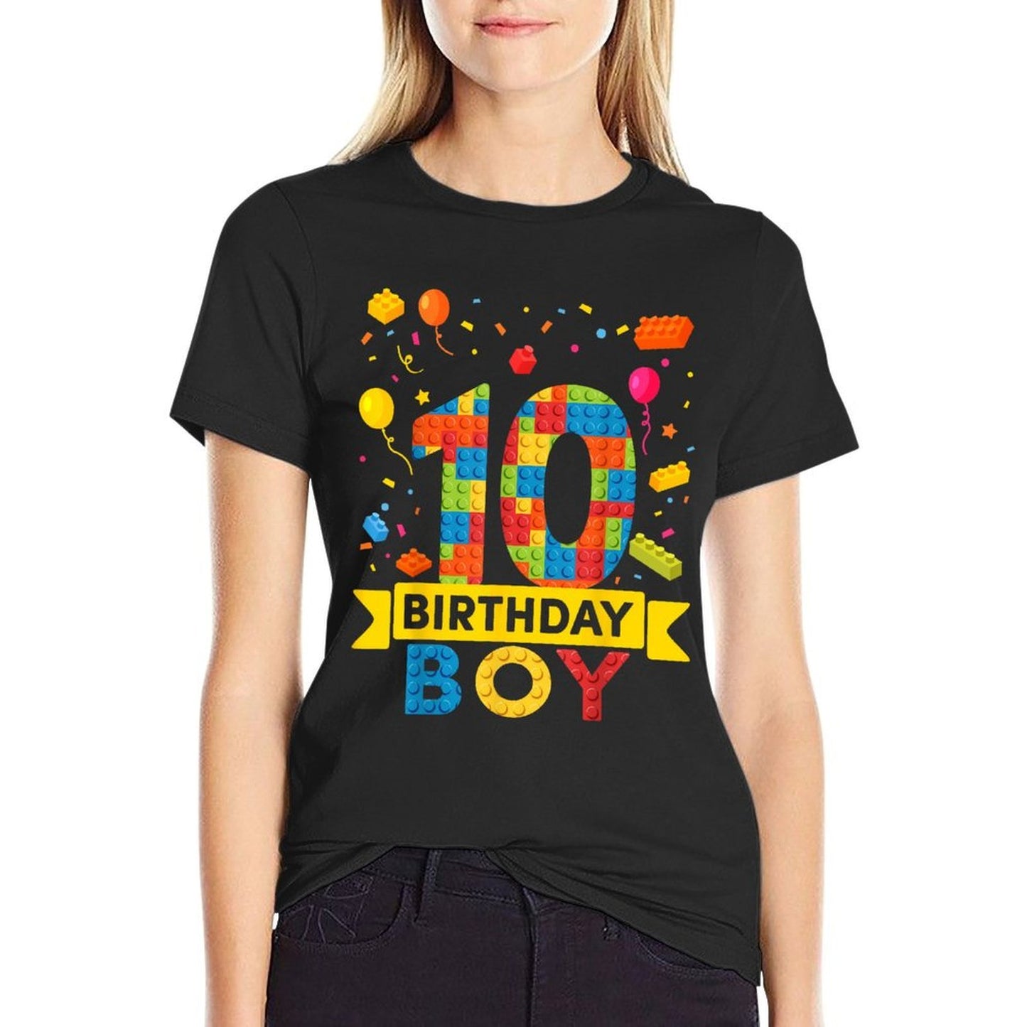 10 Year Old Building Blocks 10th Birthday Boy High-quality Stitching T-Shirt