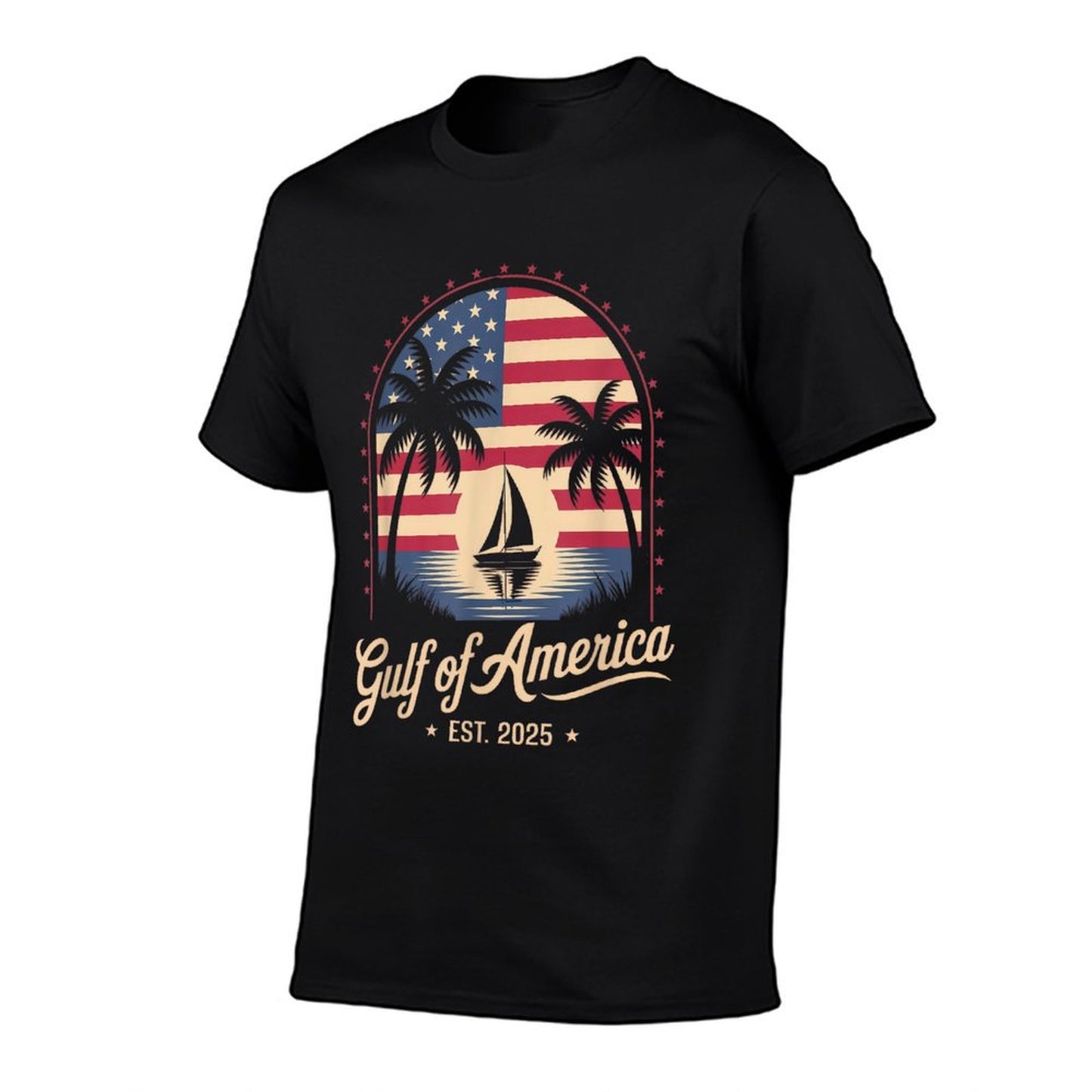Retro Gulf Of USA America Est 2025 Gulf Mexico American Flag Slim-fit Cut T-Shirt