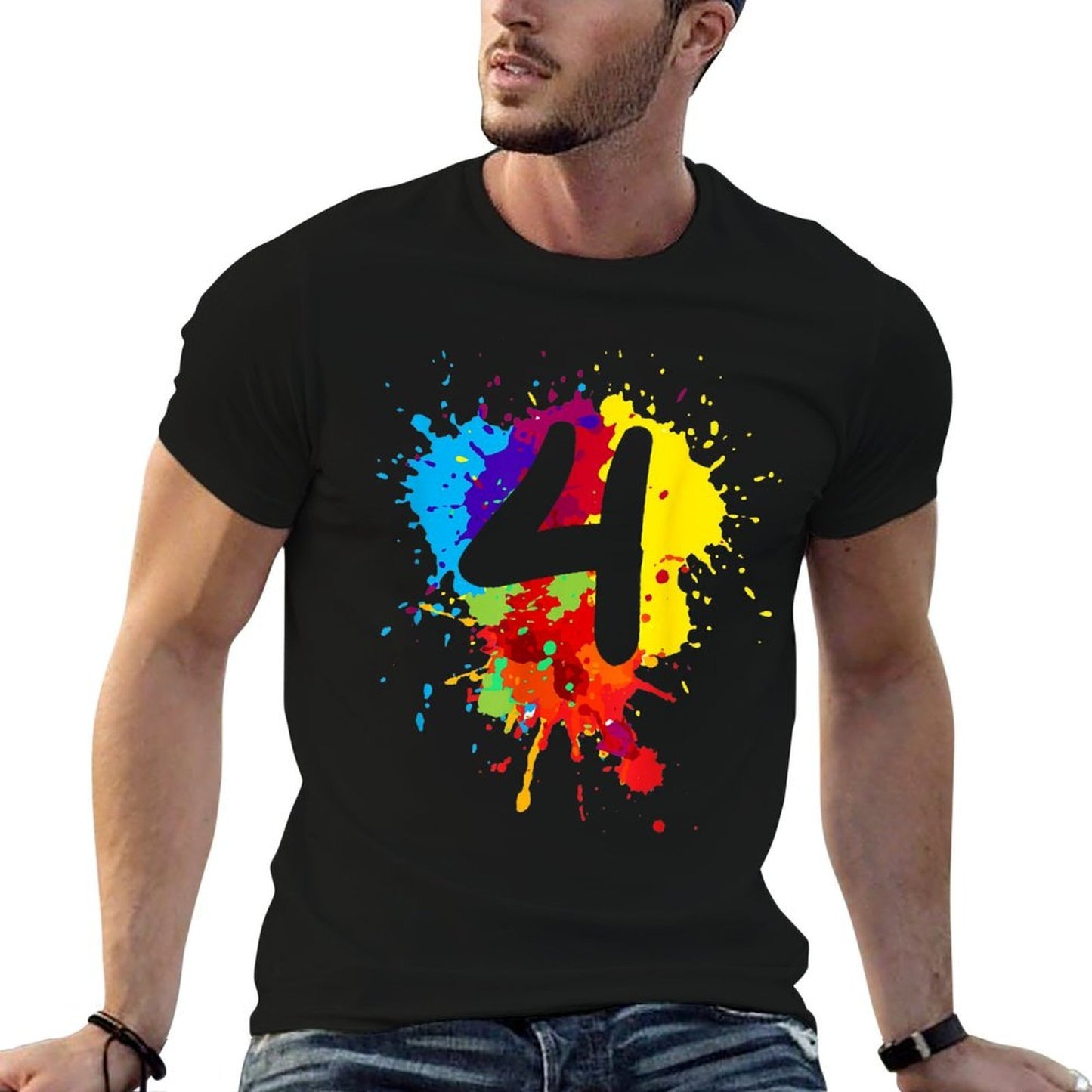 4 Years Old Girl Boy Birthday Gift Colourful Paint Splashes Versatile T-Shirt
