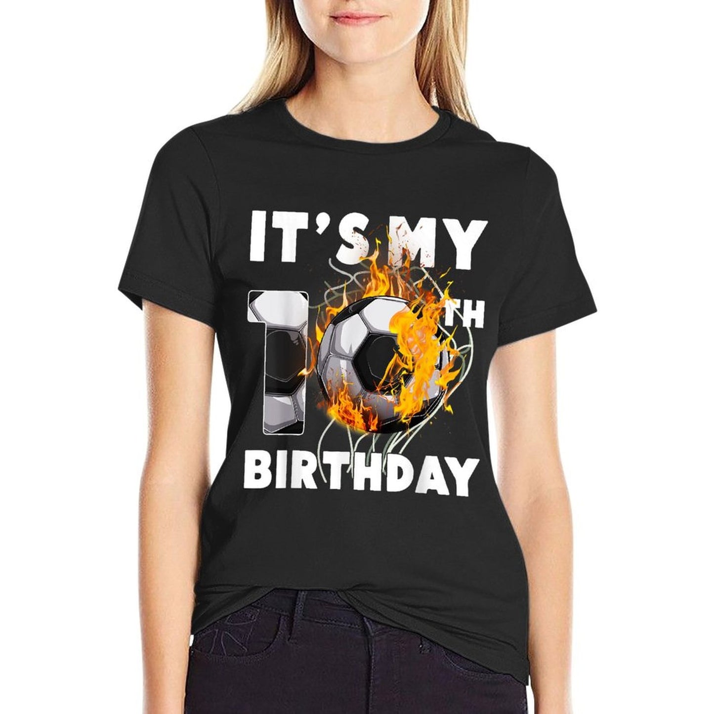 Funny It's My 10th Birthday 10 Years Old Soccer Ball Boys Fade-proof Color T-Shirt
