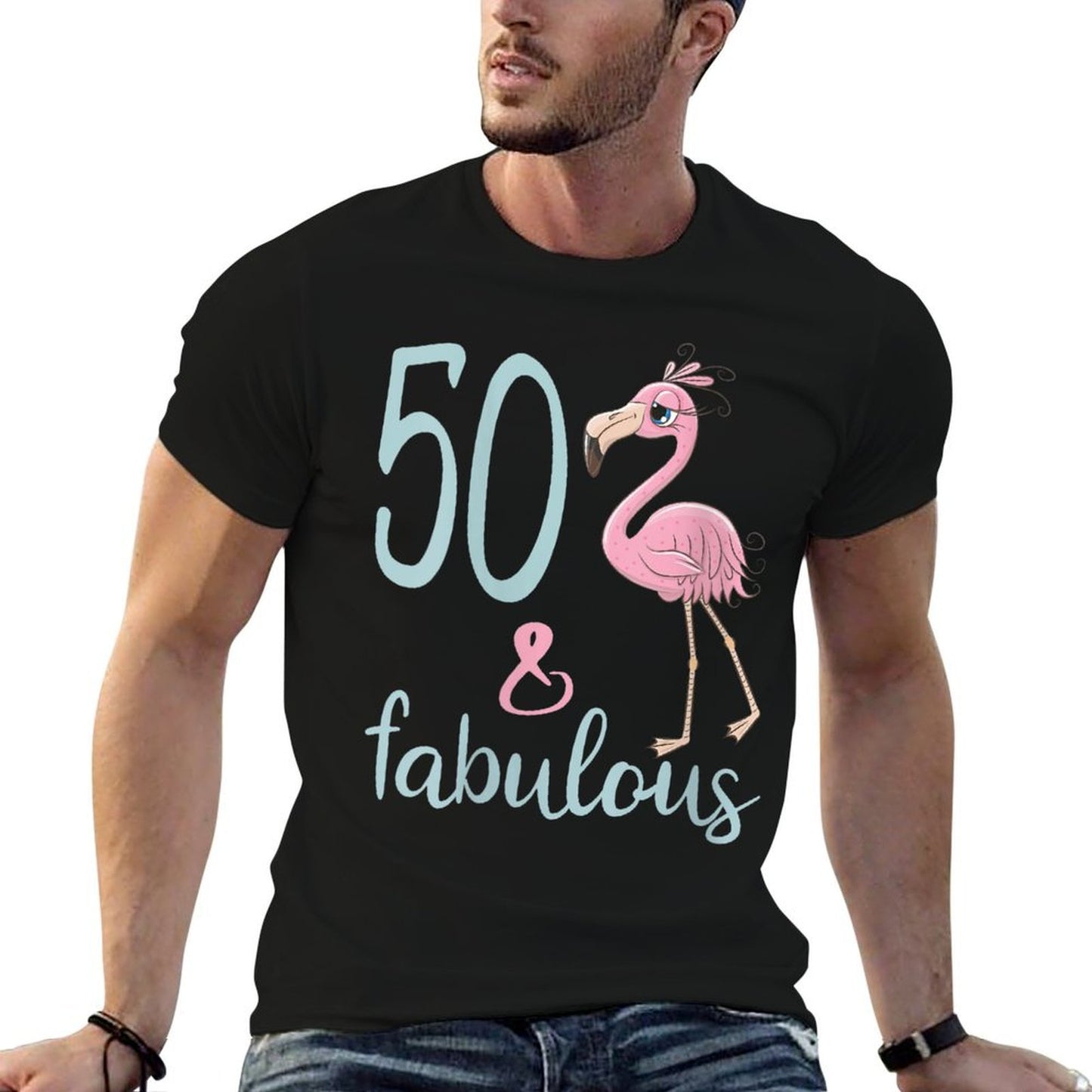 Womens 50 & Fabulous Flamingo Outfit Awesome 50th Birthday Mom Gift Durable T-Shirt