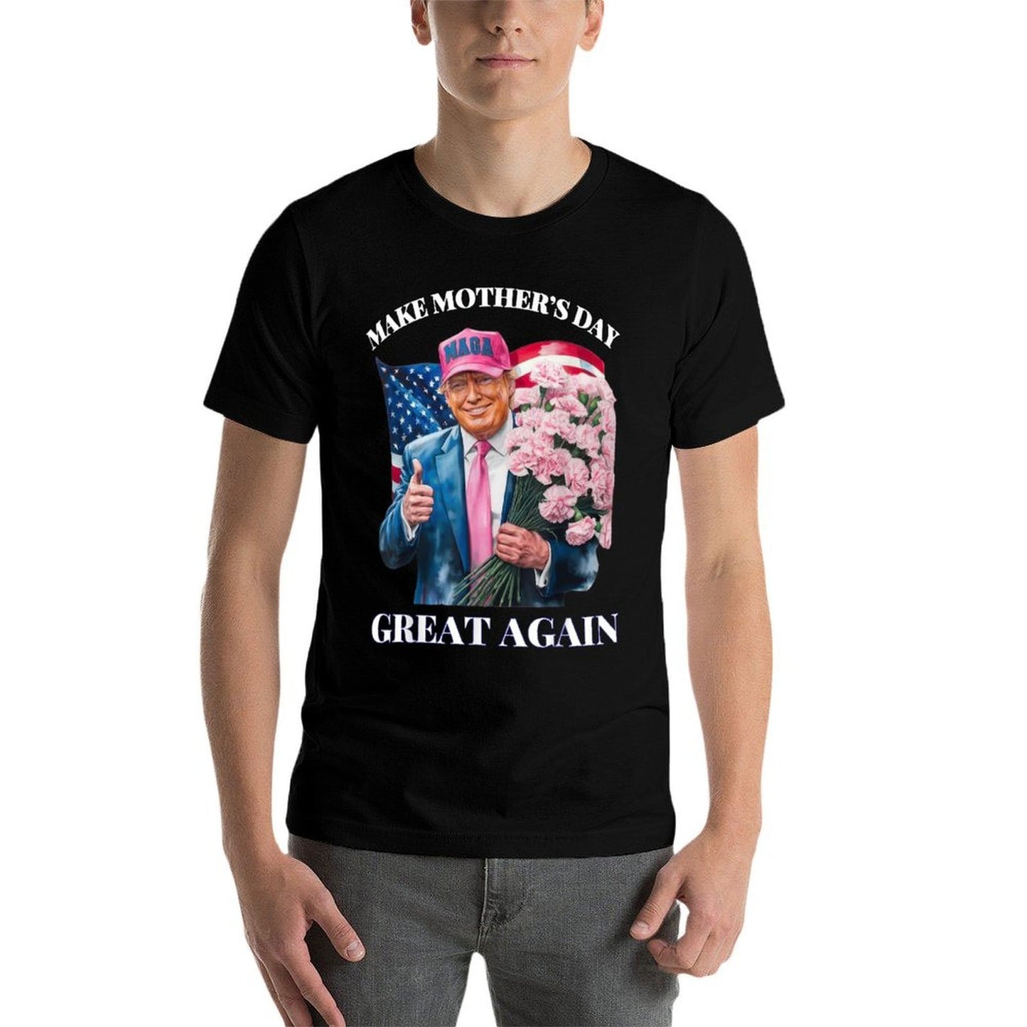 Funny Trump Make Mother's Day Great Again Flower USA Ribbed Collar T-Shirt