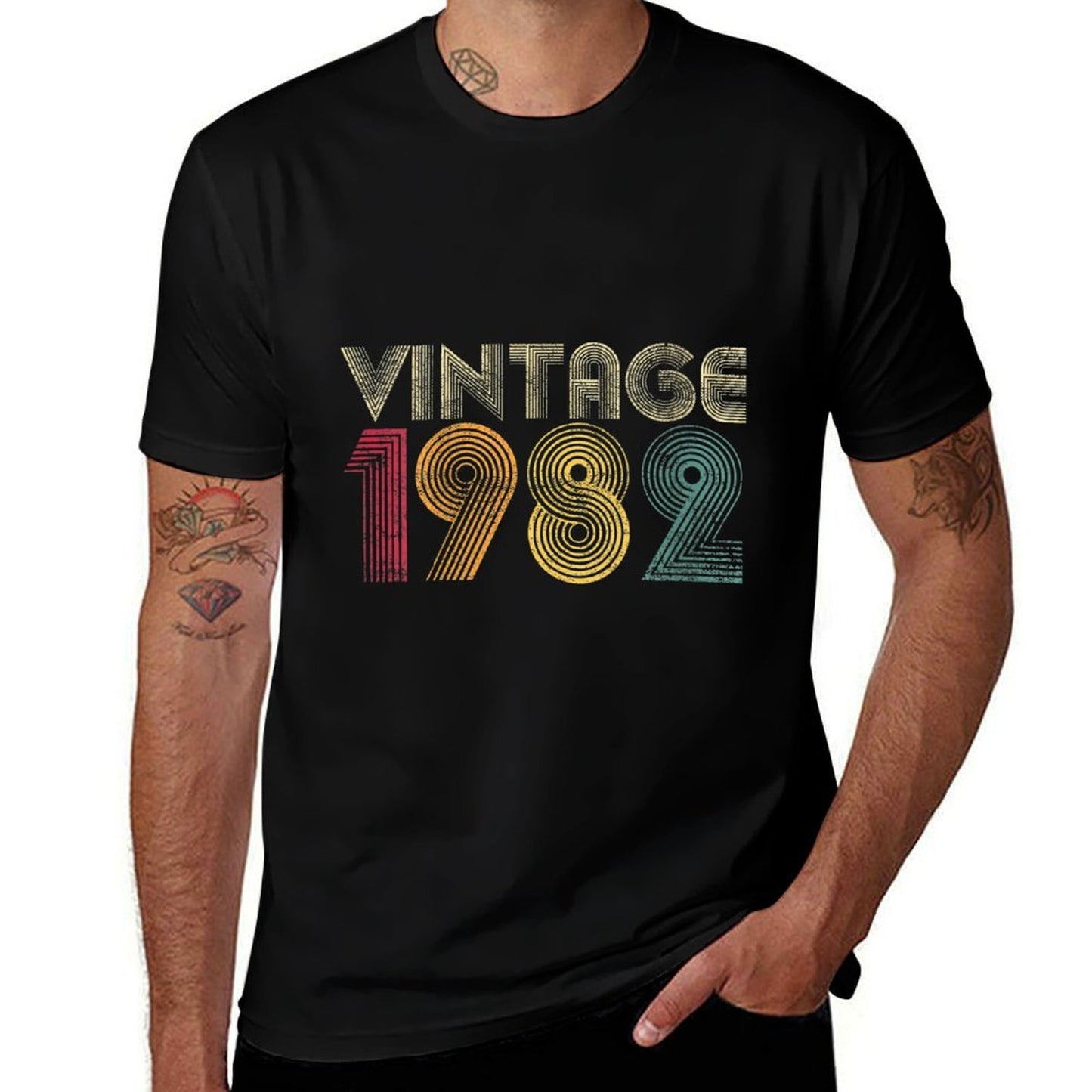 Womens Vintage 1982 40th Birthday Gift Retro 40 Years Old Ribbed Collar T-Shirt