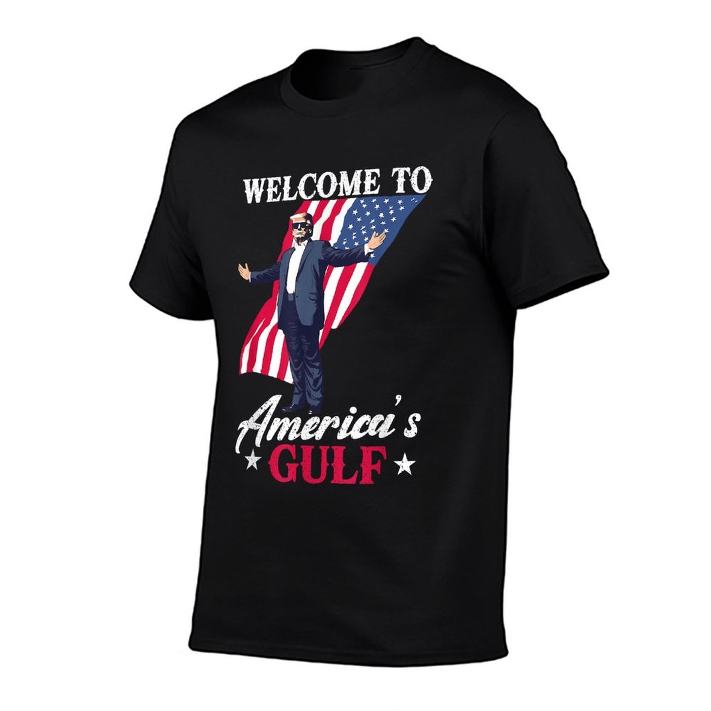 Gulf of USA America Funny USA Flag Ribbed Collar T-Shirt