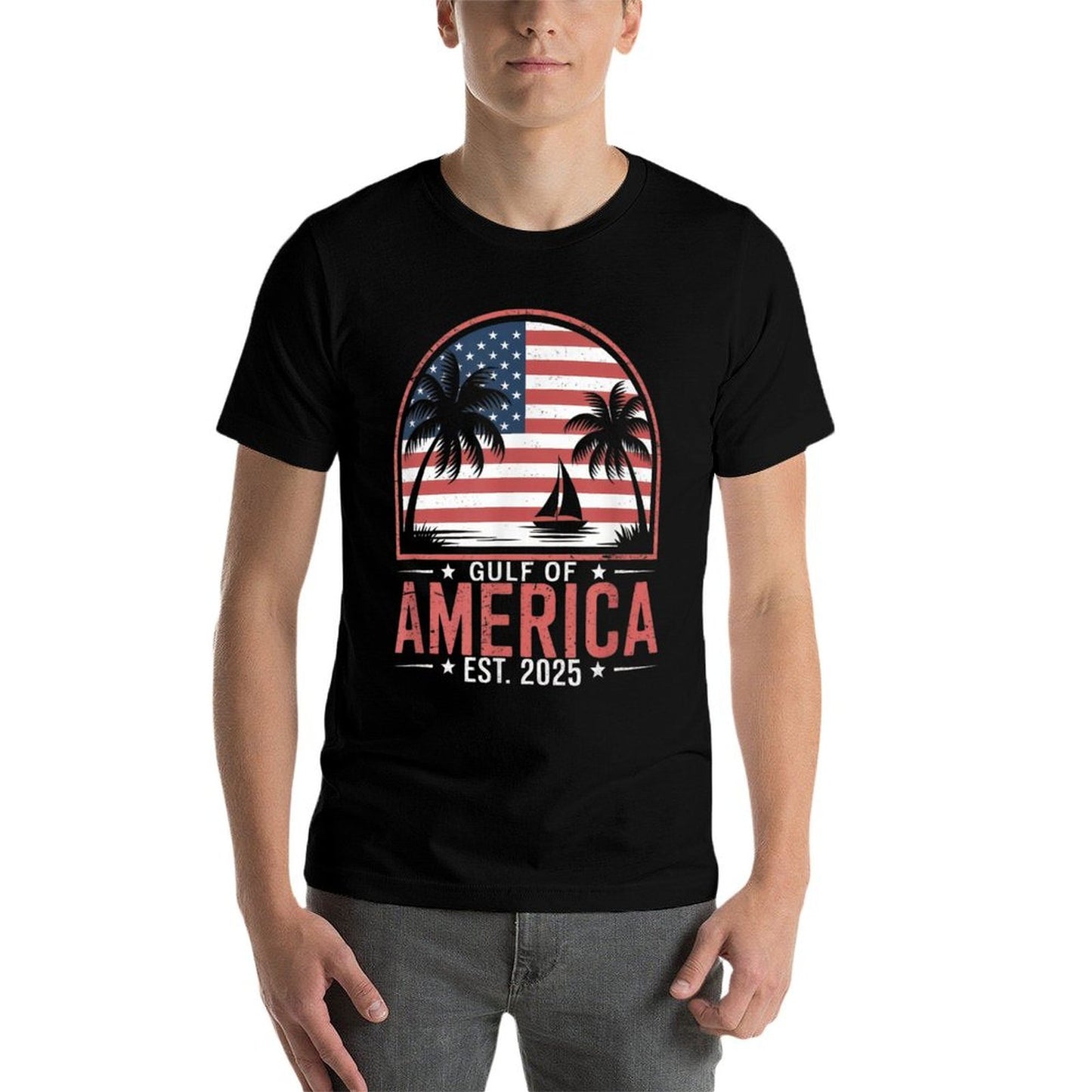 Retro Gulf Of USA America Est 2025 Gulf Mexico American Flag Trendy Pattern T-Shirt