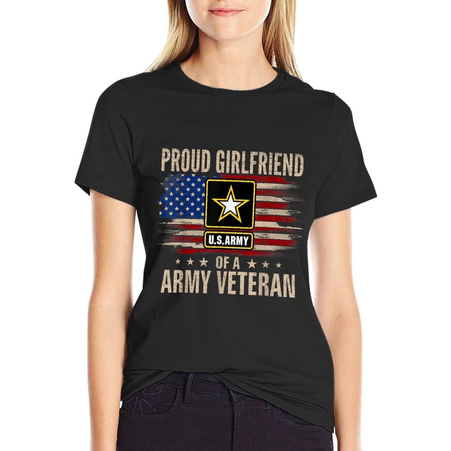 Vintage Proud Girlfriend Of A Army Veteran American Breathable T-Shirt