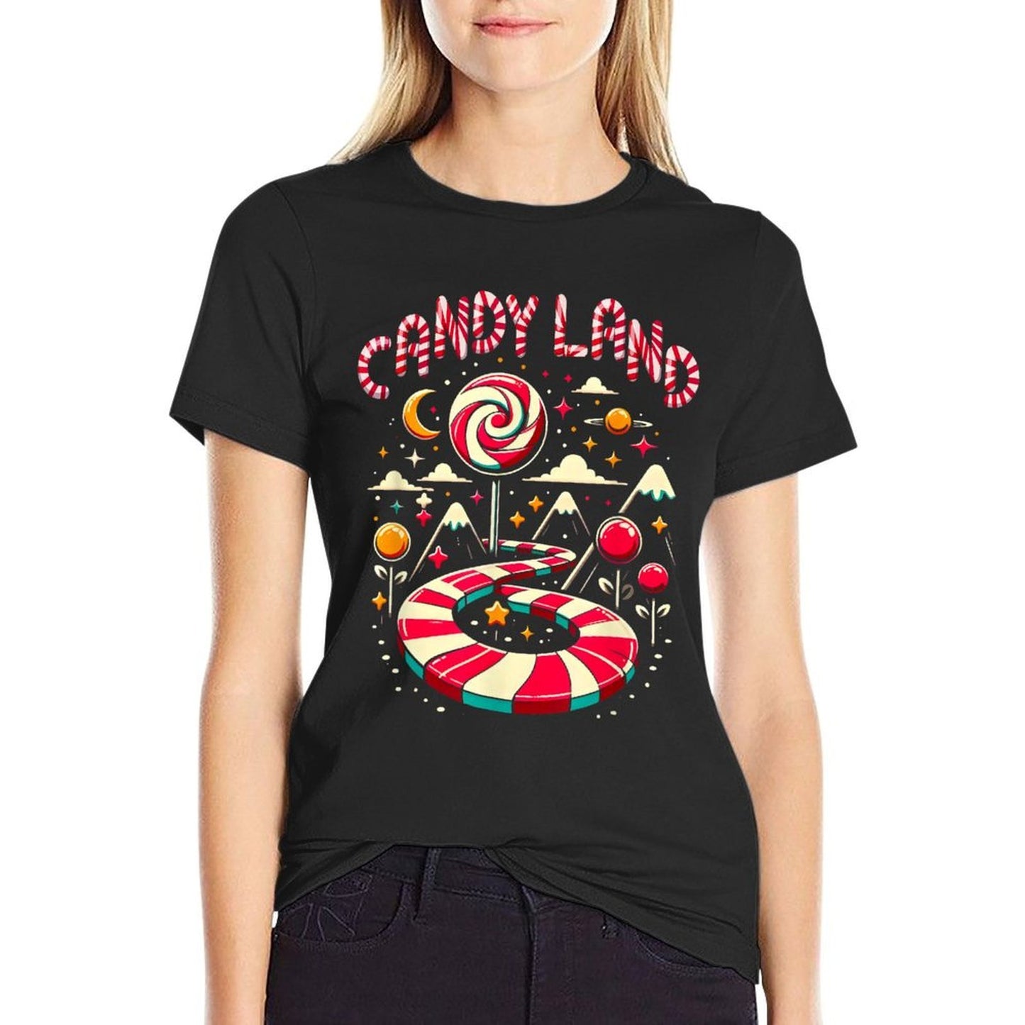 Xmas Candy Land Rainbow Trail Candy Cane Merry Christmas Summer-ready Fabric T-Shirt