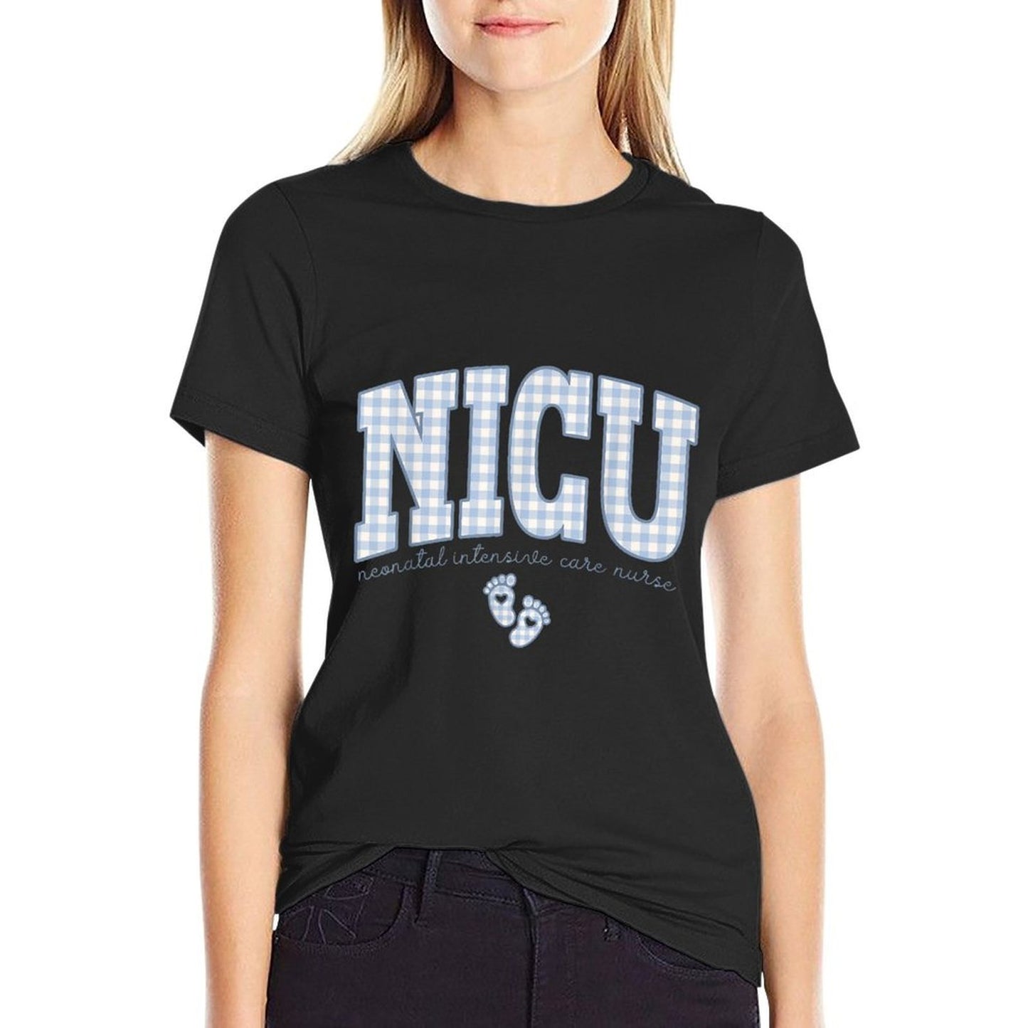 Women NICU Neonatal Intensive Care Nurse NICU Nurse Gingham Vintage-inspired T-Shirt