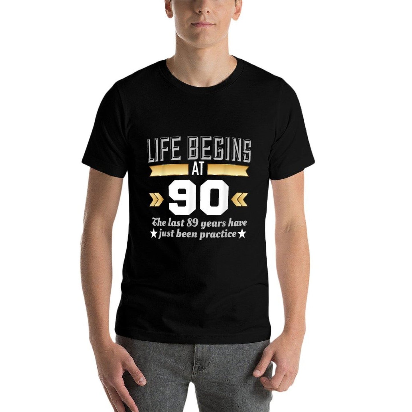 Life Begins At 90 Years Old - Funny 90th Birthday Moisture-wicking T-Shirt