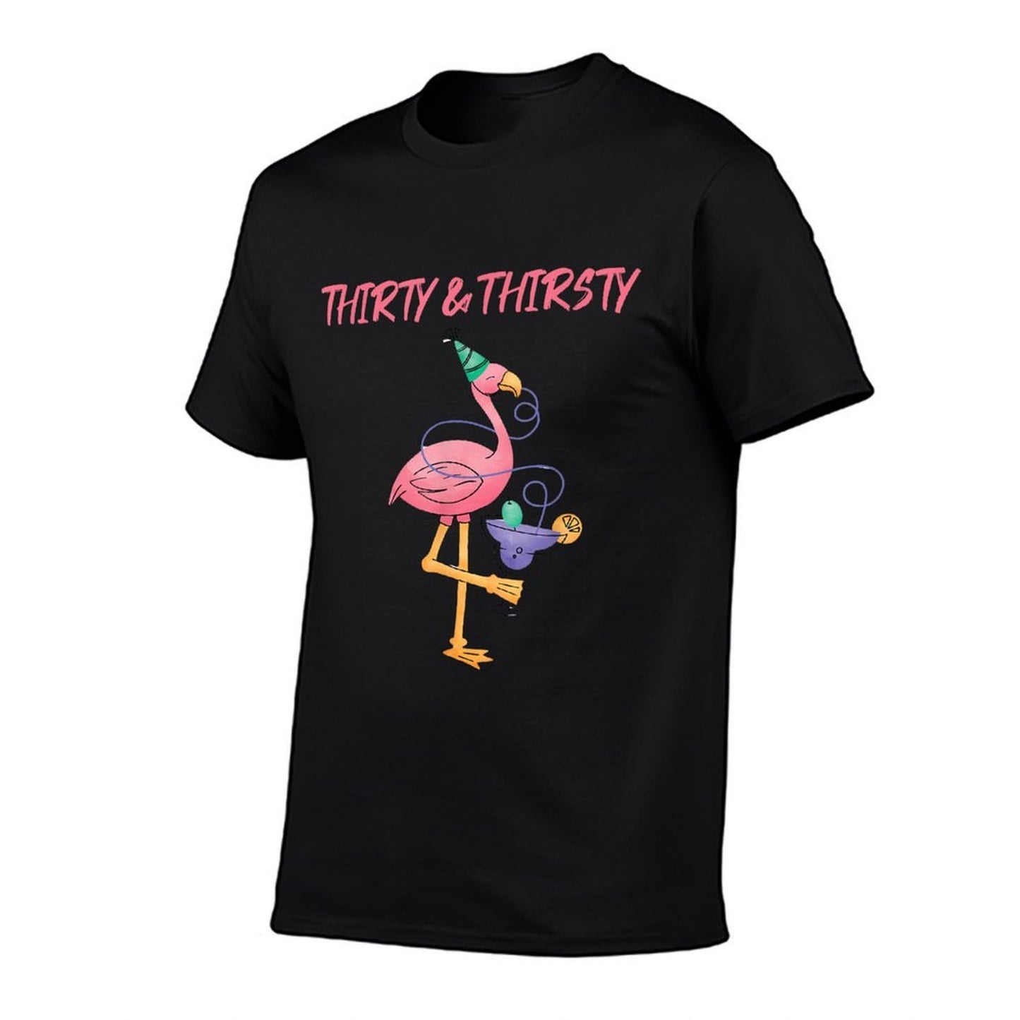 Thirty & Thirsty 30th Birthday Party Flamingo Funny High-quality Stitching T-Shirt