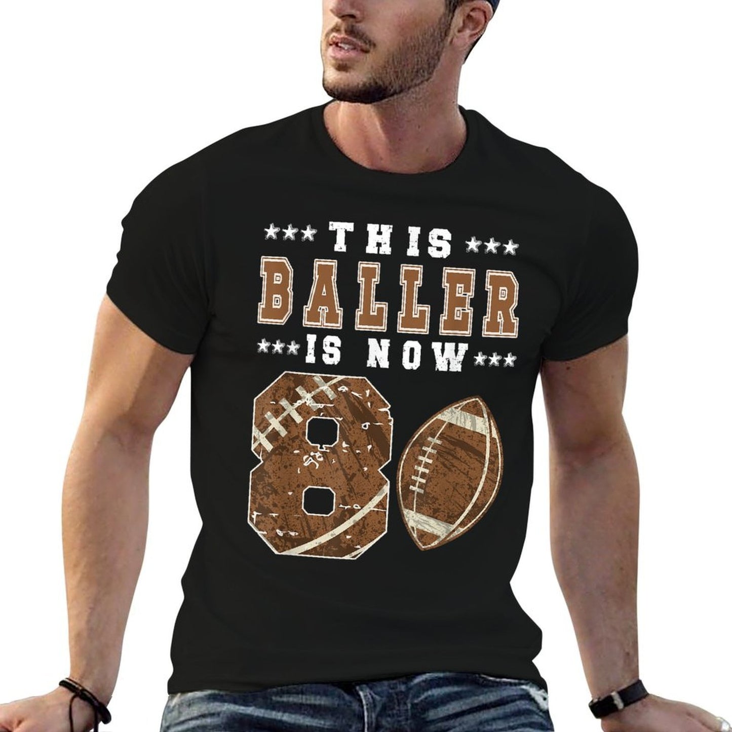 8th Birthday Football Boy Eight Year Old Football Player Graphic-printed T-Shirt
