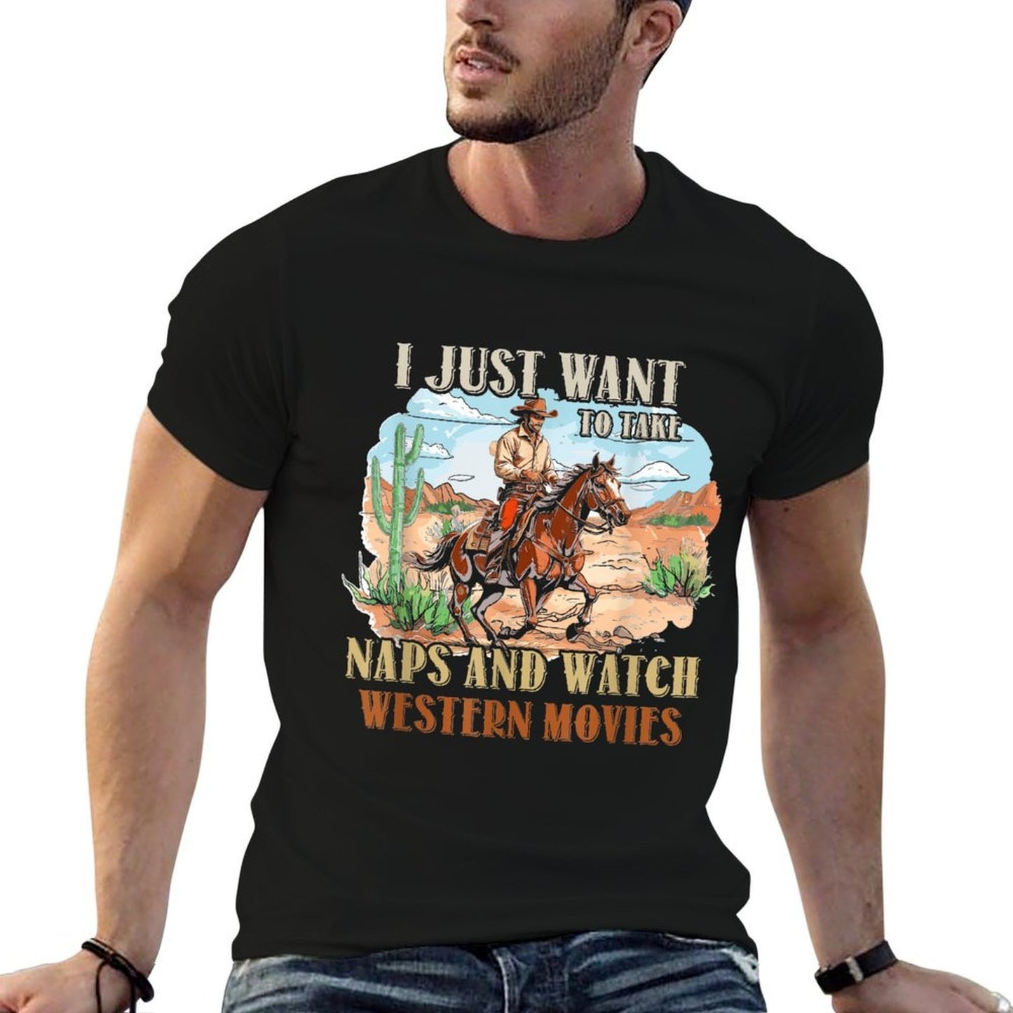 Take Naps And Watch Western Movie Lover Movie Fan Summer-ready Fabric T-Shirt