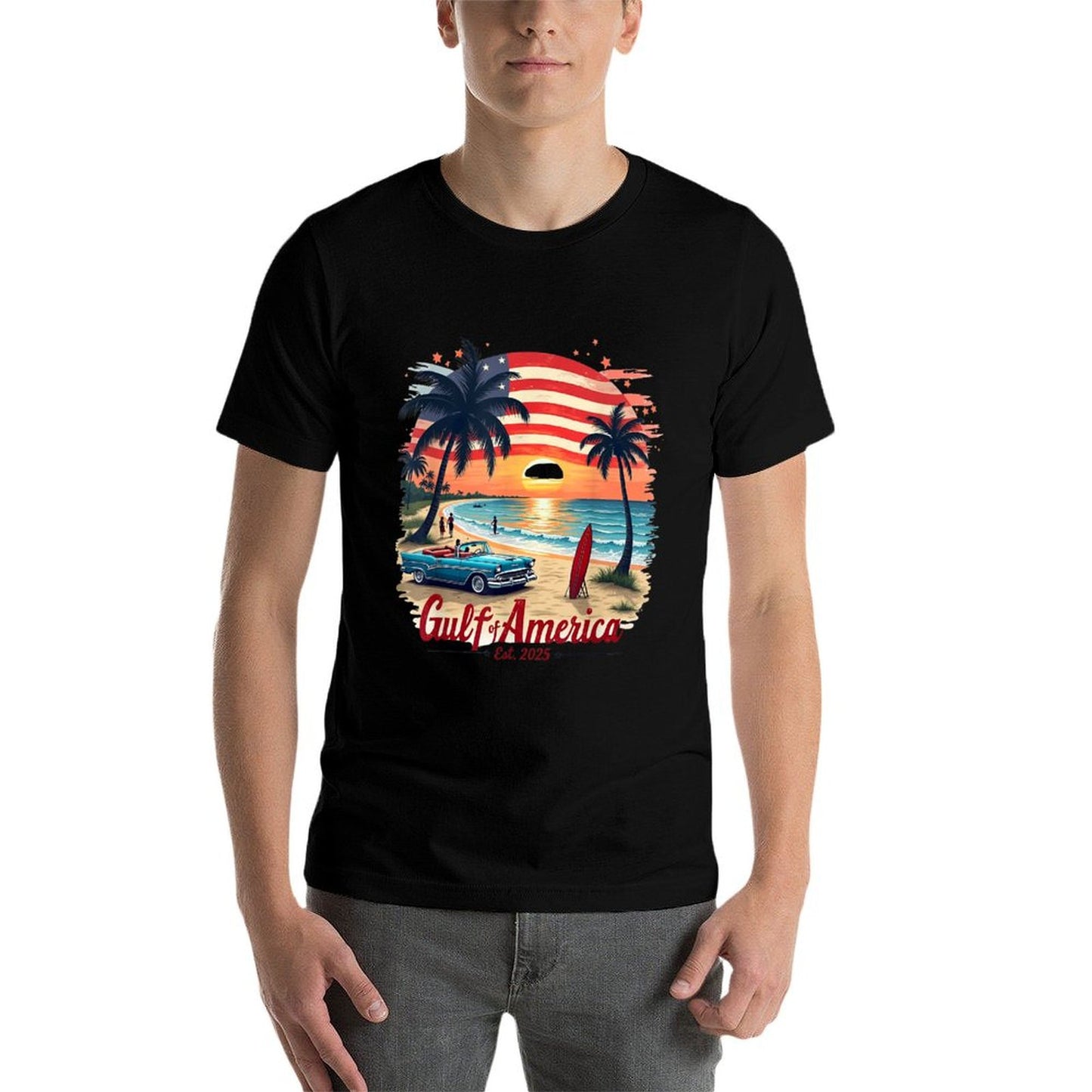 Gulf Retro Of America Est 2025 USA American Flag Men Women Ribbed Collar T-Shirt