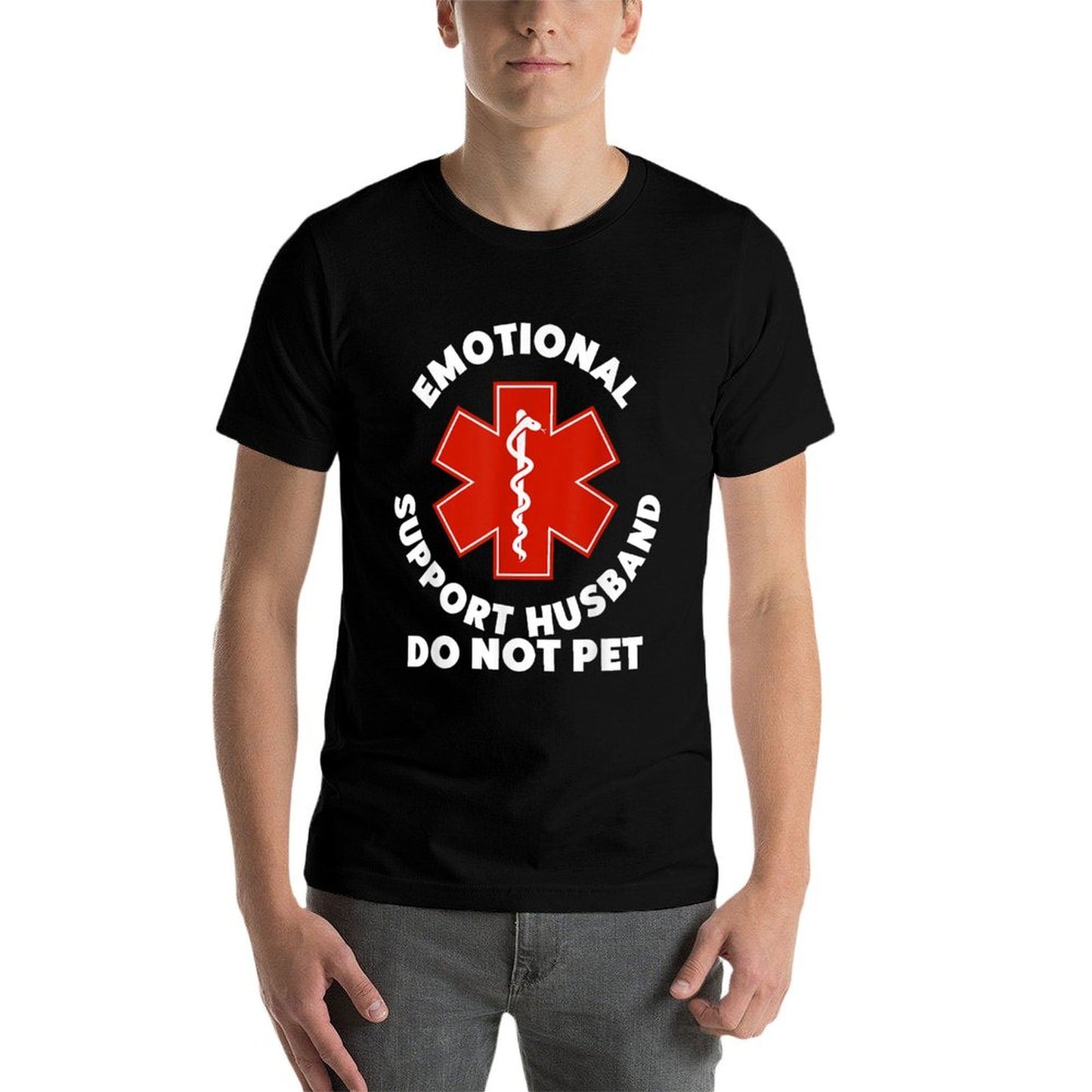 Emotional Support Husband Do Not Pet Funny Polyester Blend T-Shirt