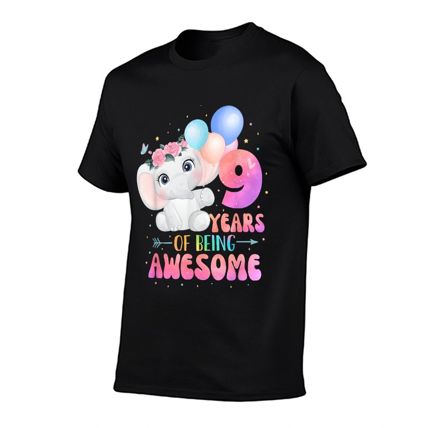 9 Years Of Being Awesome Cute Elephant 9th Birthday Girl Cotton T-Shirt