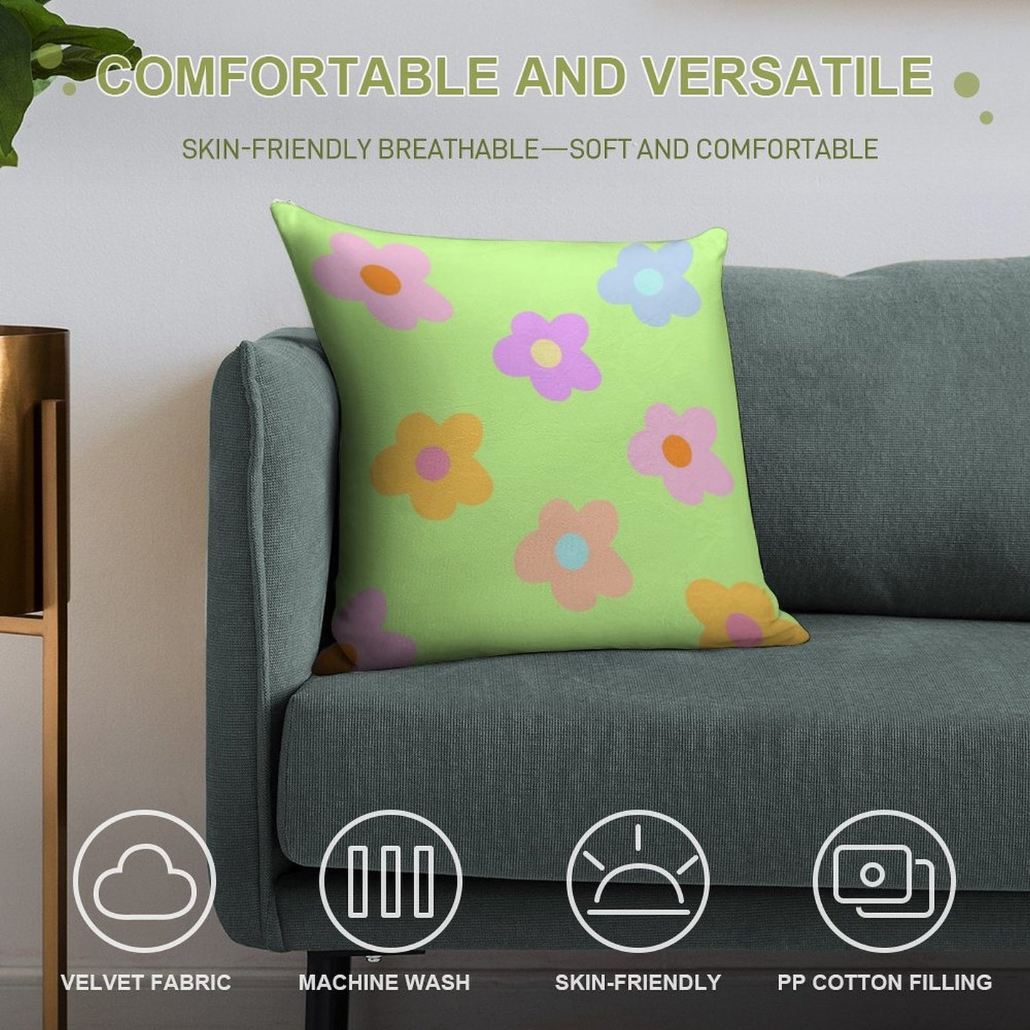 Pastel 5-petal Flowers Soft Anti-Pilling Throw Pillow