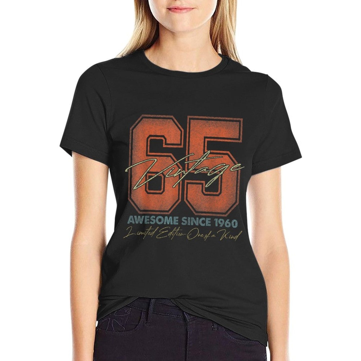 Vintage Numbers For Men And Women 2025 65th Birthday - Unisex, Black, Small,, Classic,, Crew Neck,, 1 Count Slim-fit Cut T-Shirt