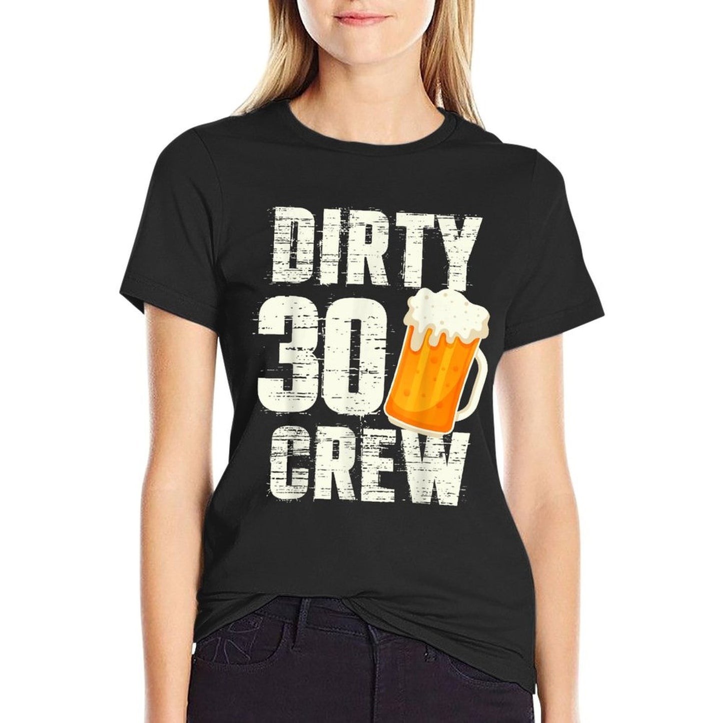 Dirty 30 Crew Funny 30th Birthday Drinking Beers Wine Party Ribbed Collar T-Shirt