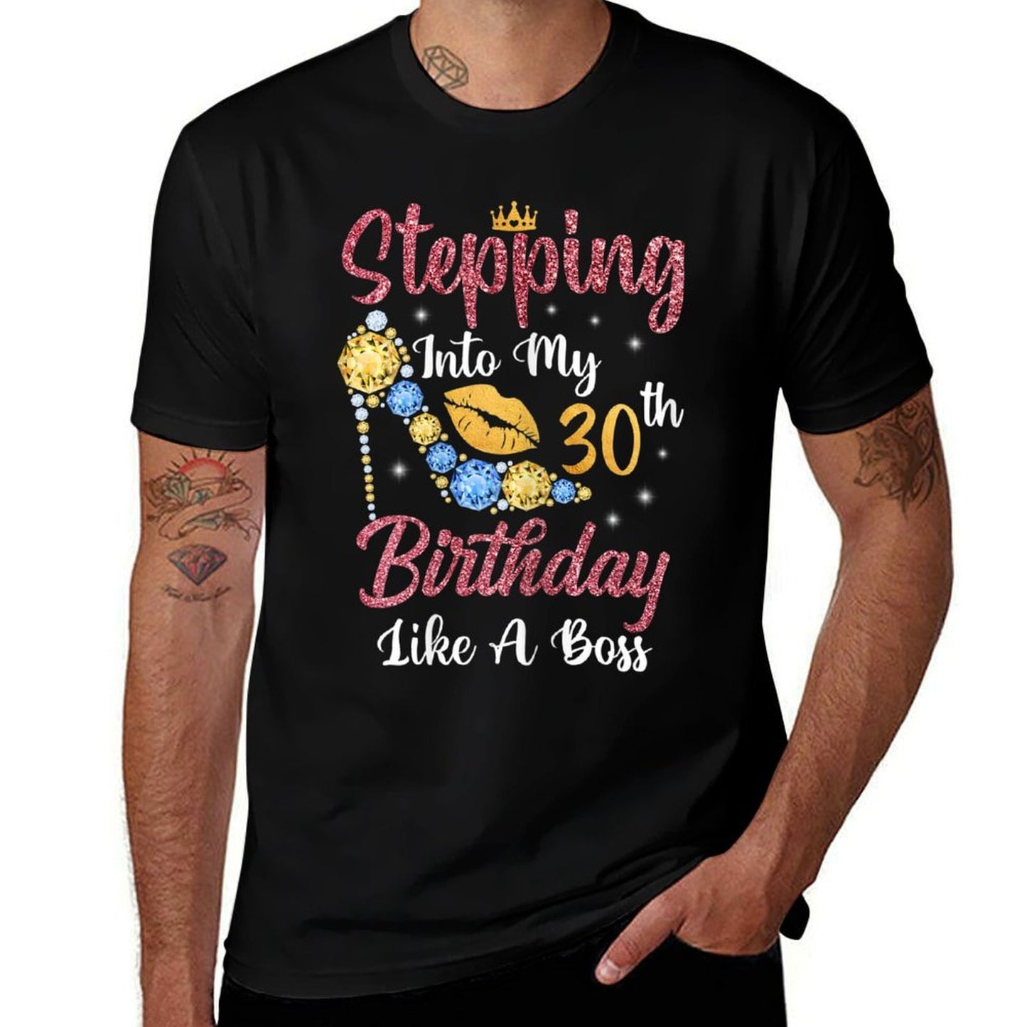 Womens Stepping Into My 30th Birthday Like A Boss Happy To Me Trendy Pattern T-Shirt