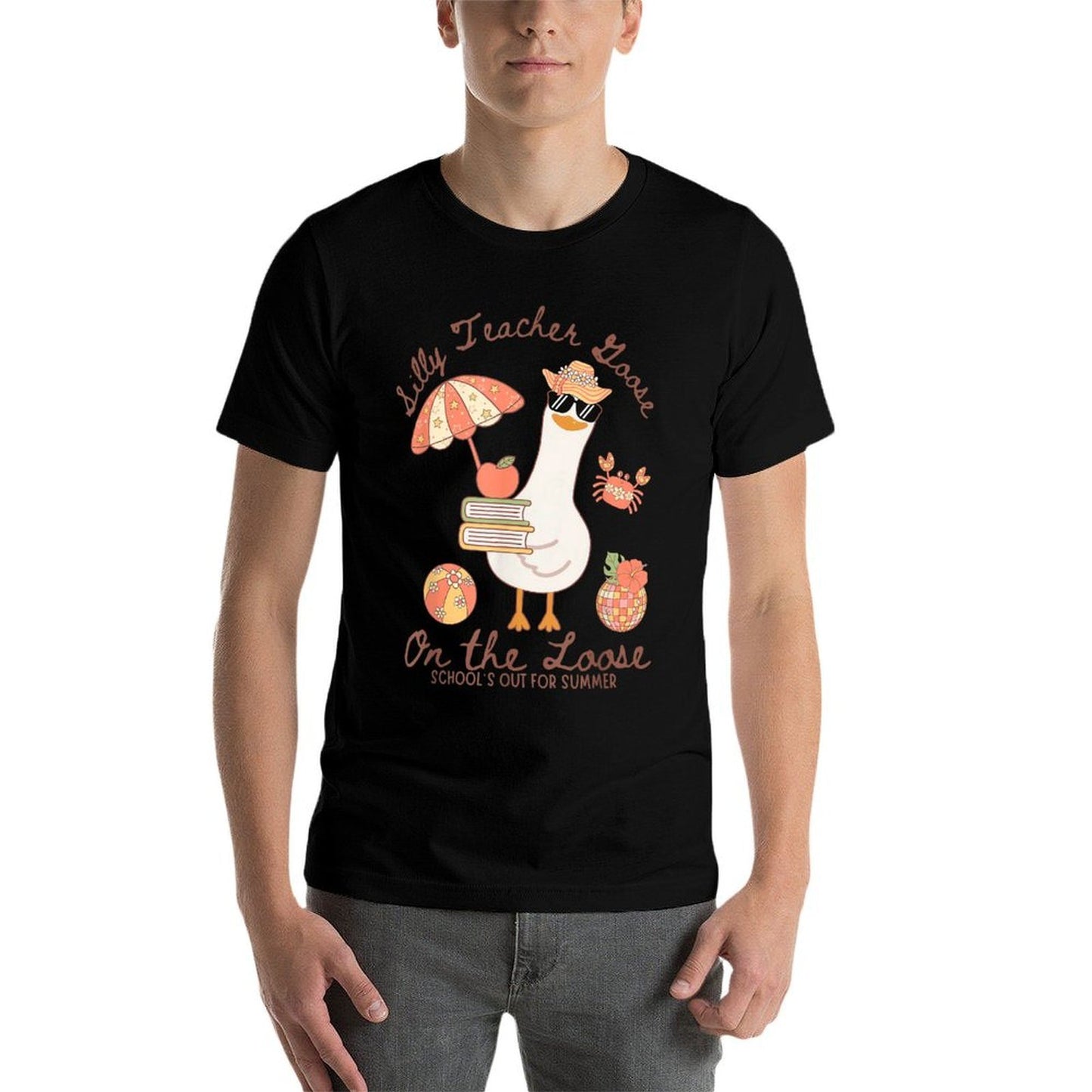Cute Funny Silly Teacher Goose On The Loose Summer Vacations Cotton T-Shirt