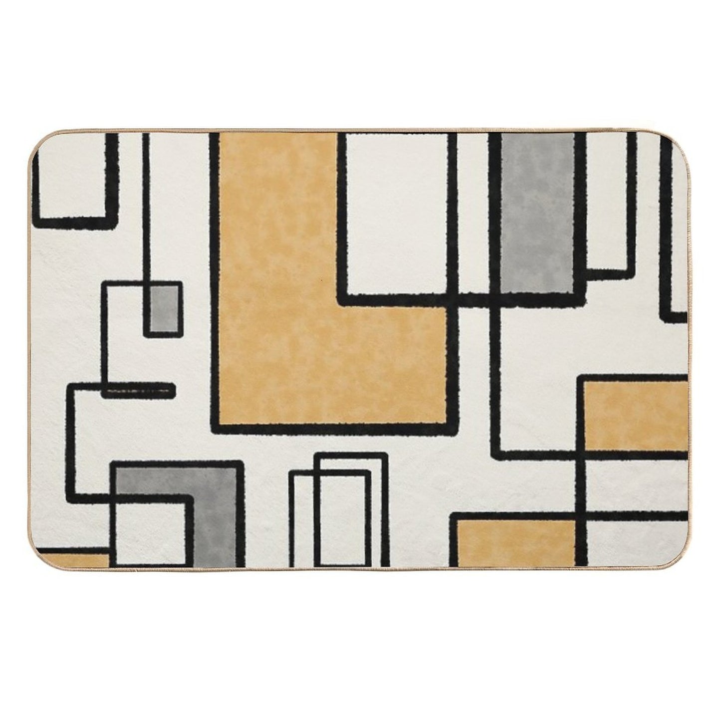 Piet Composition - Mid-Century Modern Minimalist Geometric Abstract in Muted Mustard Gold, Gray, And Cream Absorbent Bath Mat