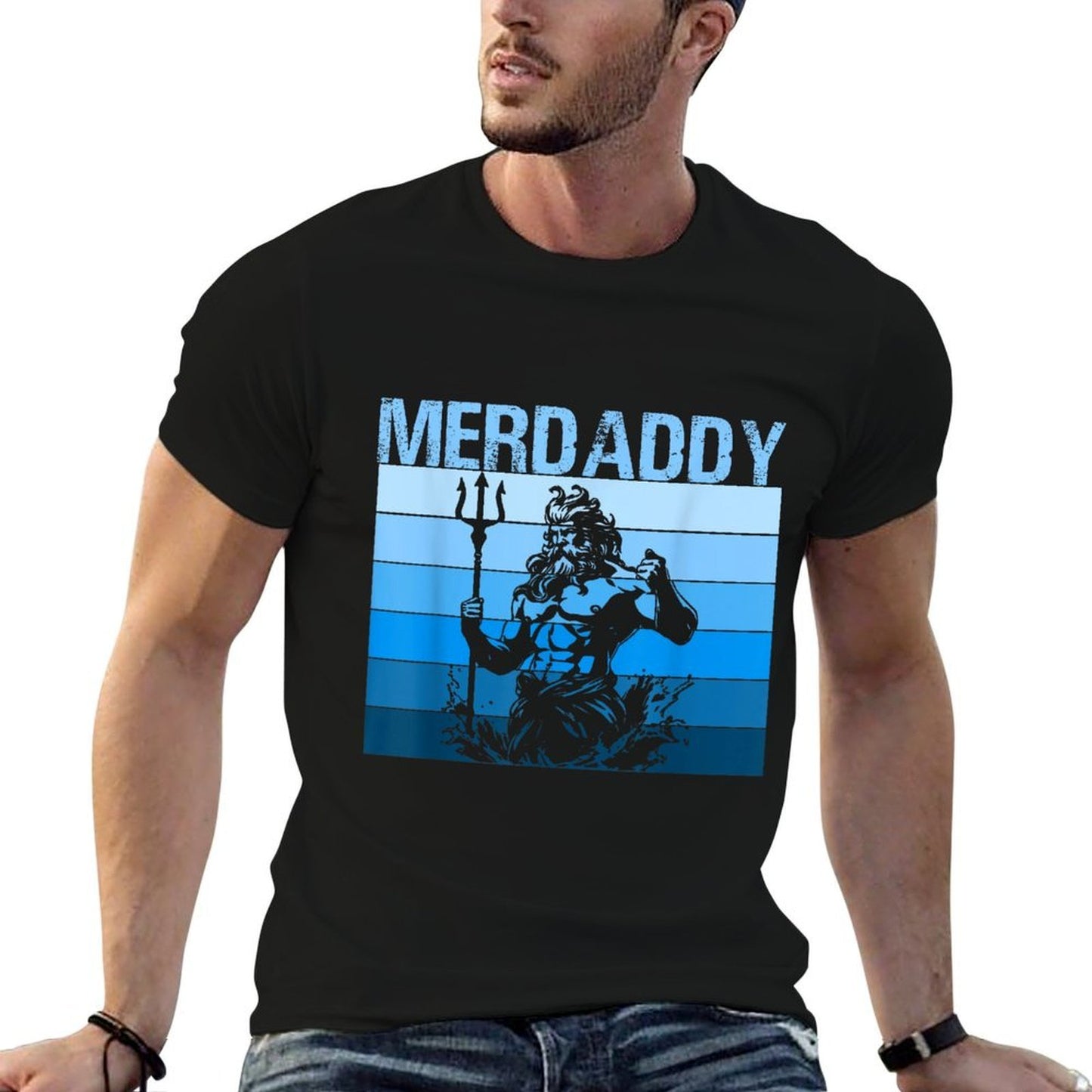 Merdaddy Mermaid Security Merman Daddy Fathers Day Swimmer Oversized Silhouette T-Shirt