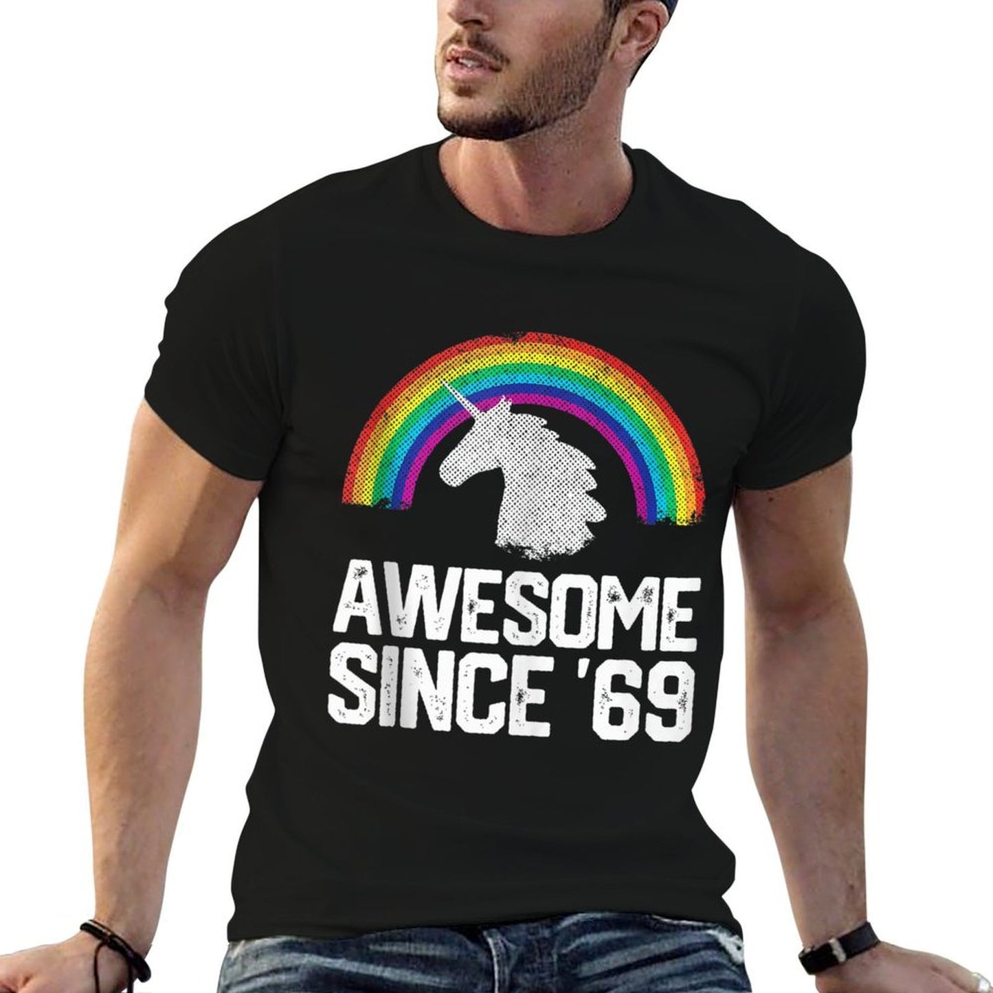 50th Birthday Gifts Awesome 1969 Retro Rainbow Funny Unicorn Eco-friendly Material T-Shirt