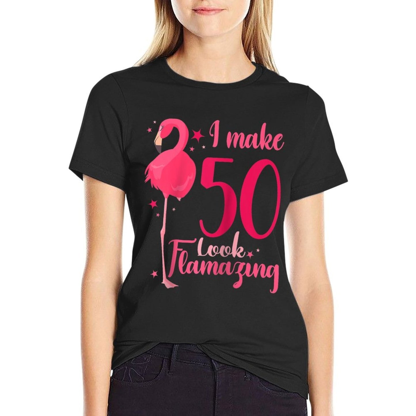 50Th Birthday Party Flamingo Tshirts For The Women Raglan Baseball Wrinkle-resistant T-Shirt