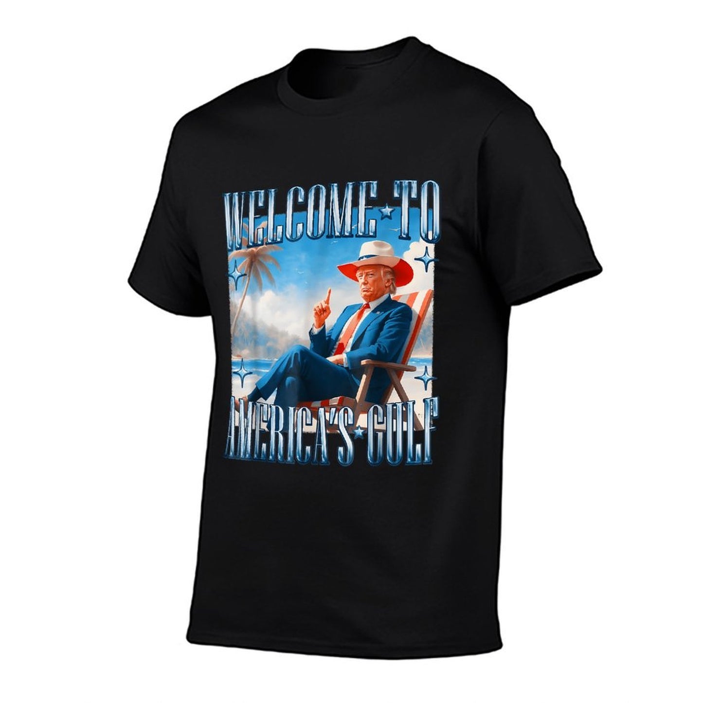 President Trump Welcome To America's Gulf Mexico Ribbed Collar T-Shirt