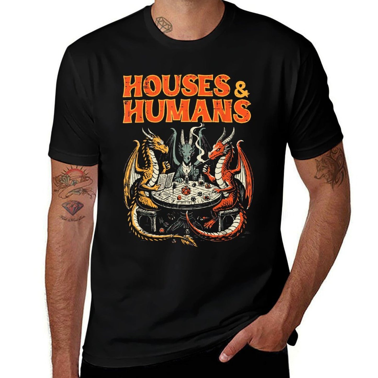 Gaming Houses Humans Funny Rpg Parody Gamer Men Boys Kids Versatile T-Shirt