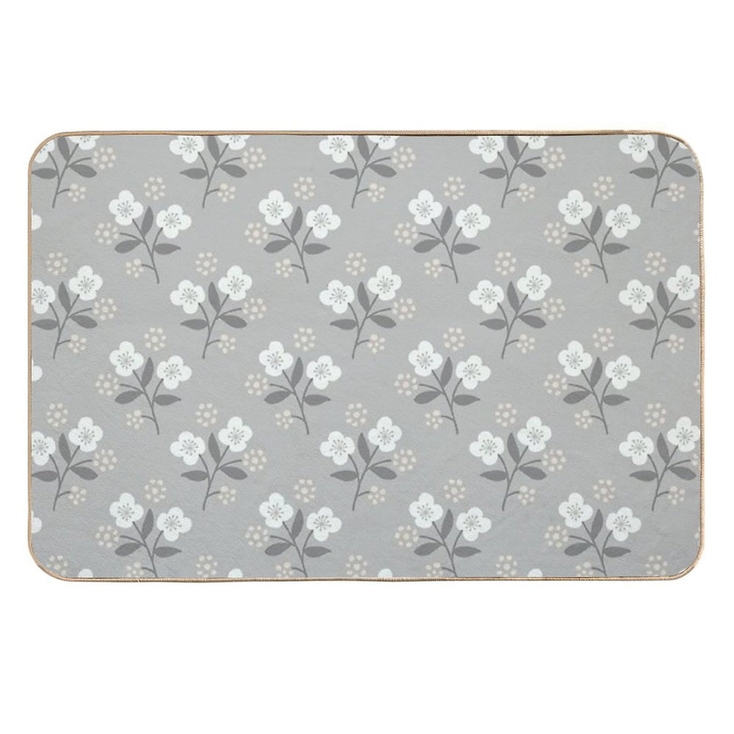 2731 E - Hand Drawn Ditsy Flowers, Grey Silver Fade-Resistant Bath Mat