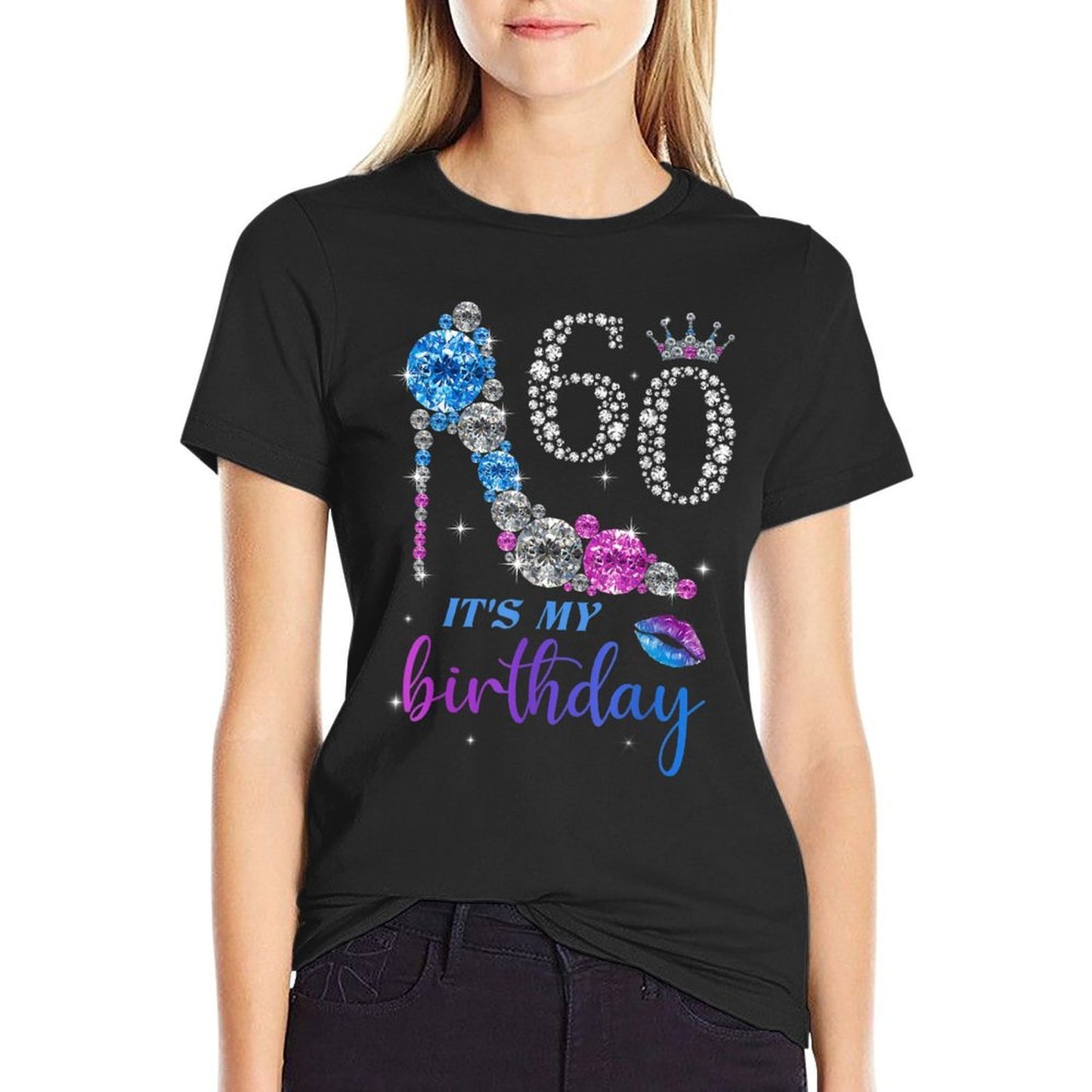 Women It's My 60th Purple Shoe Crown Happy 60th Birthday Heathered Texture T-Shirt