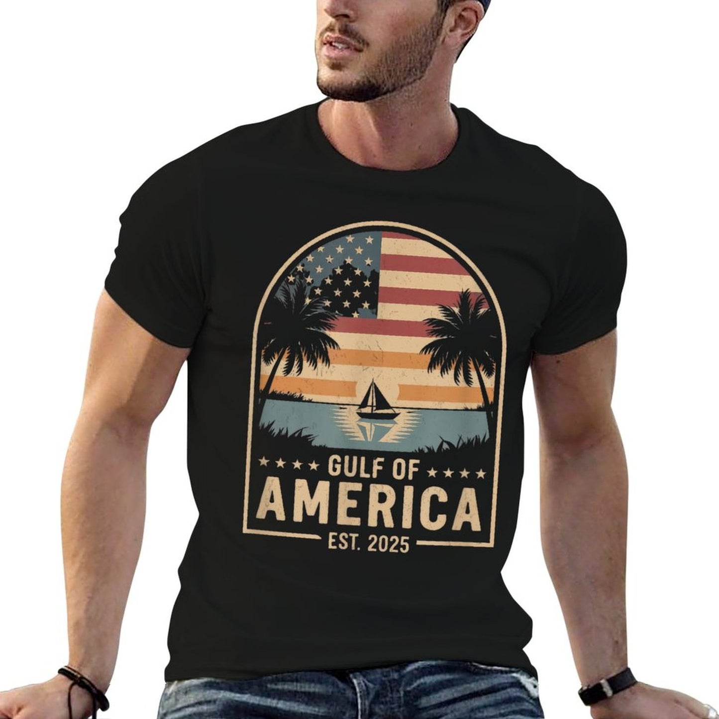 Retro Gulf Mexico Gulf Of USA America Est 2025 American Flag Comfortable T-Shirt