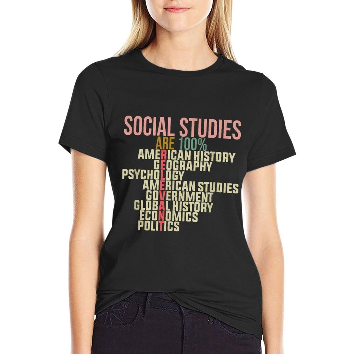 World History Classroom Social Studies History Teacher Ribbed Collar T-Shirt