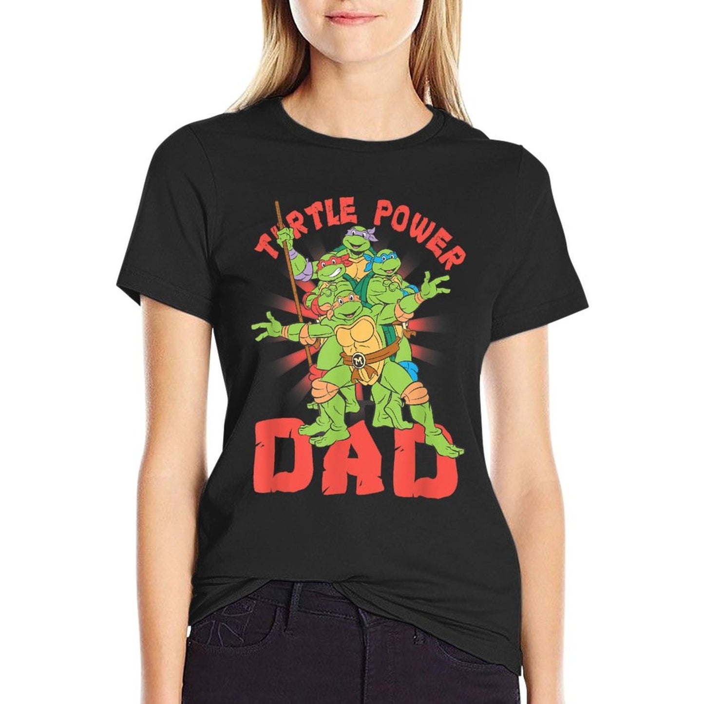 Teenage Mutant Ninja Turtles Dad Turtle Power Poster Ribbed Collar T-Shirt